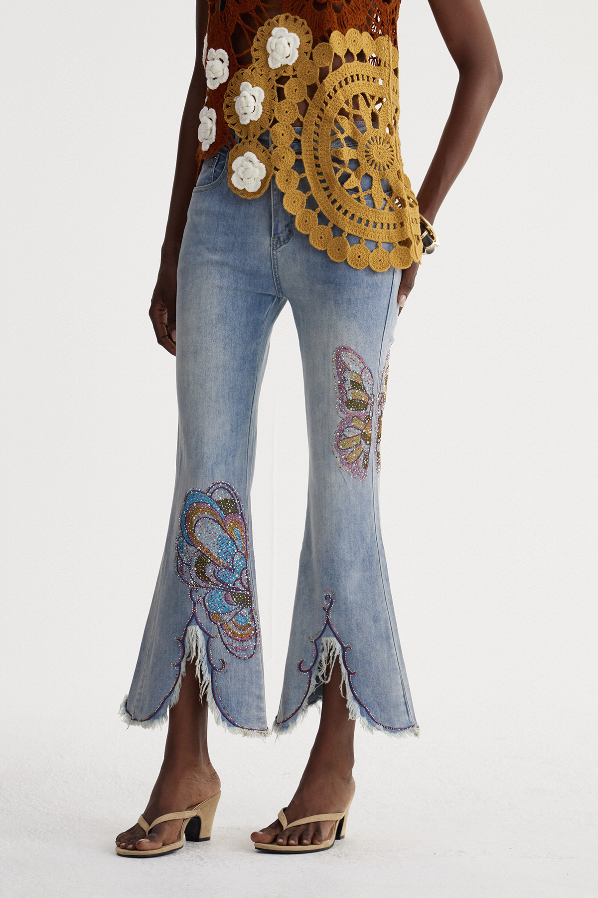 Iseut Rhinestone Butterfly Bootcut Jeans