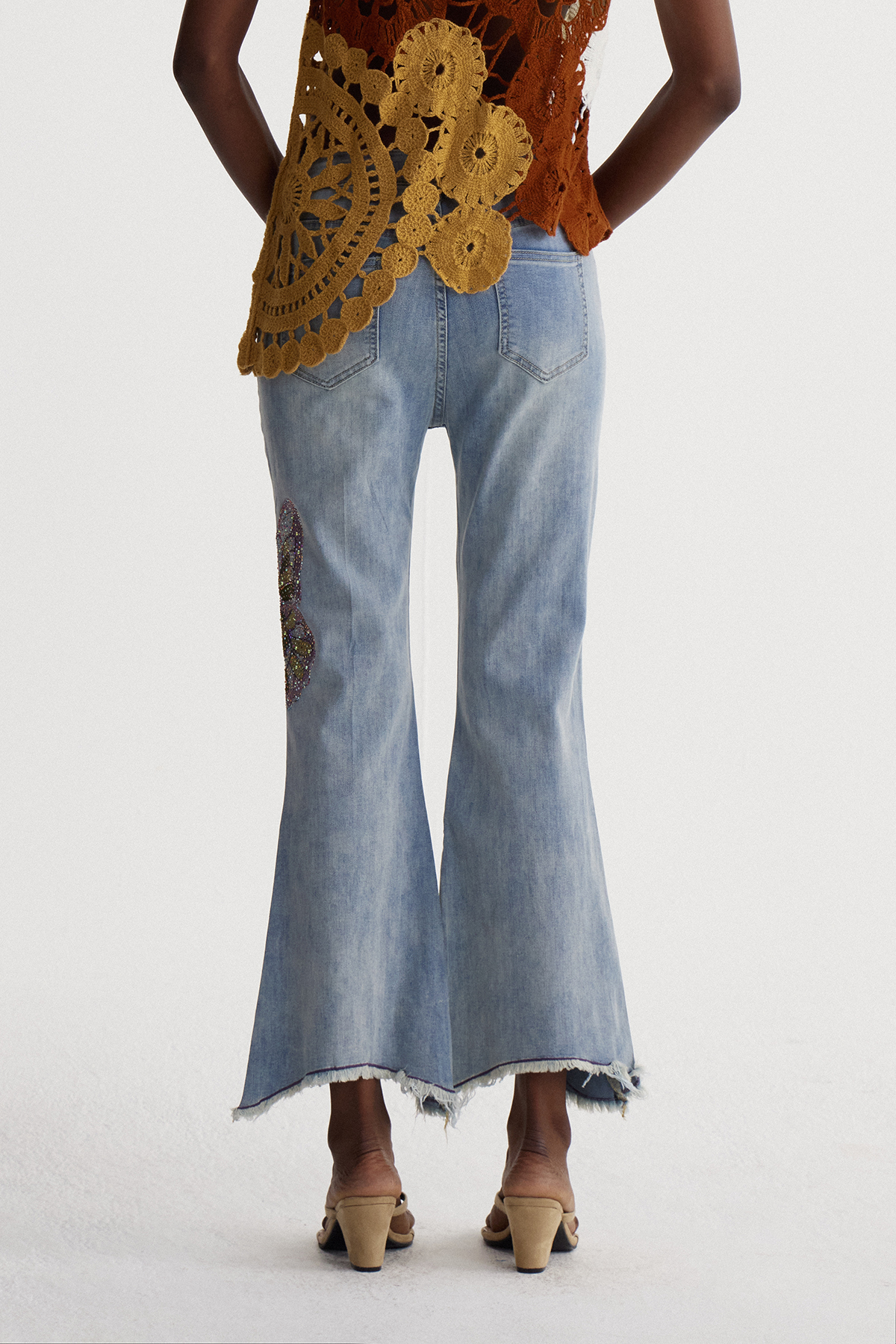 Iseut Rhinestone Butterfly Bootcut Jeans