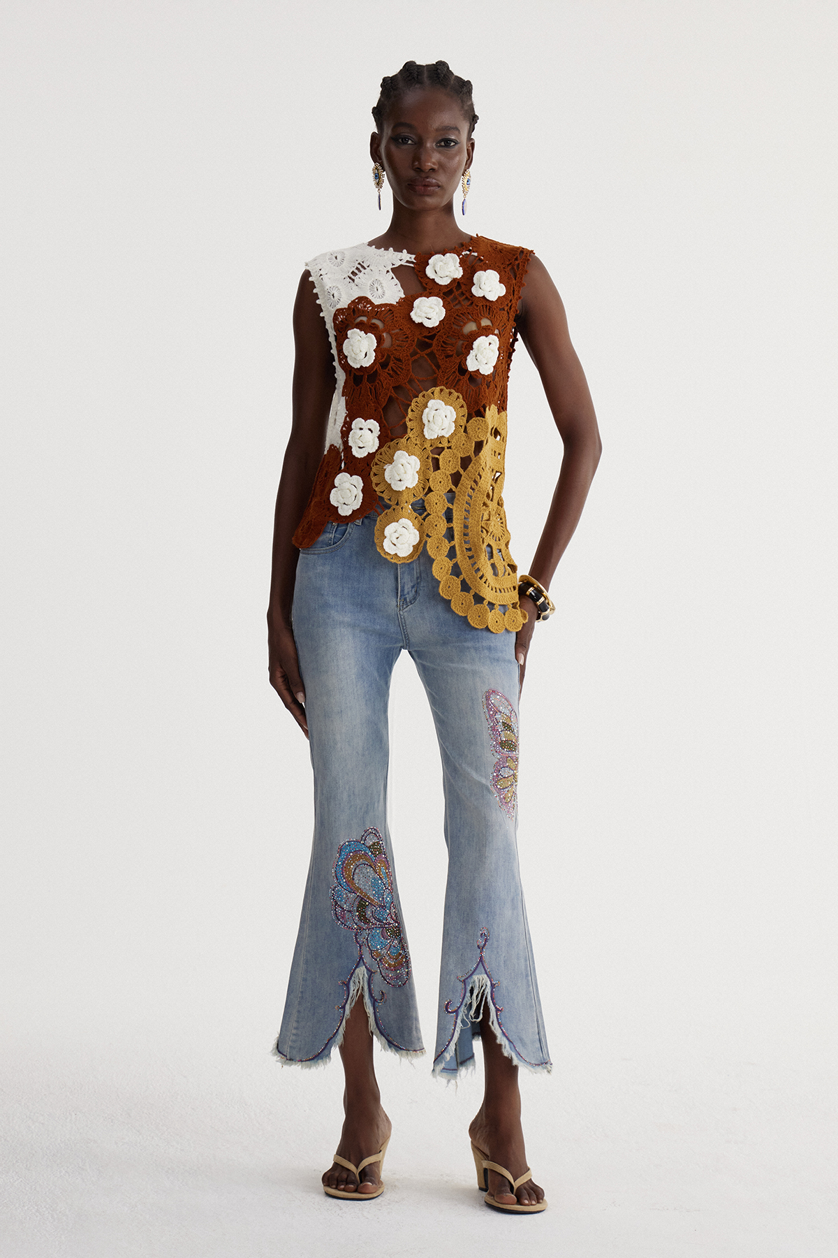 Iseut Rhinestone Butterfly Bootcut Jeans