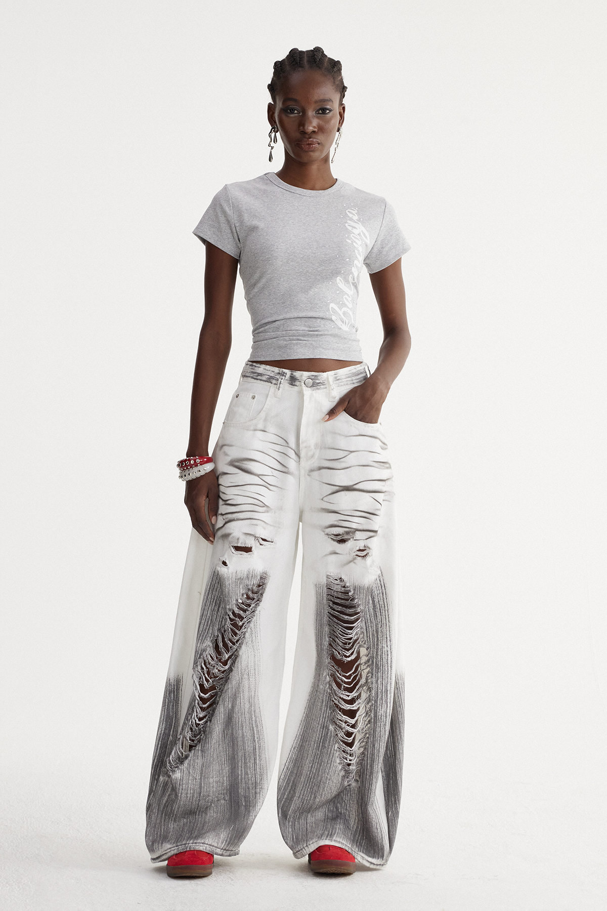 Ishild Tie Dye Ripped Baggy Jeans