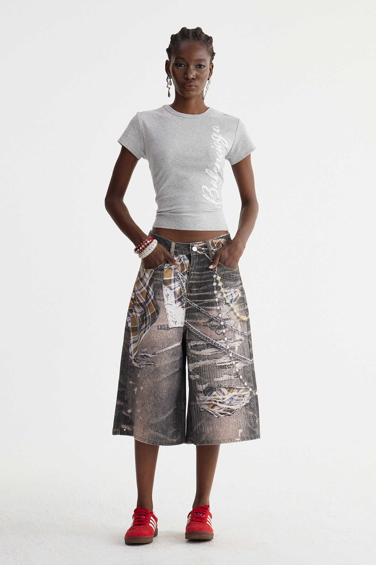 Ishita Print Grid Capri Jeans