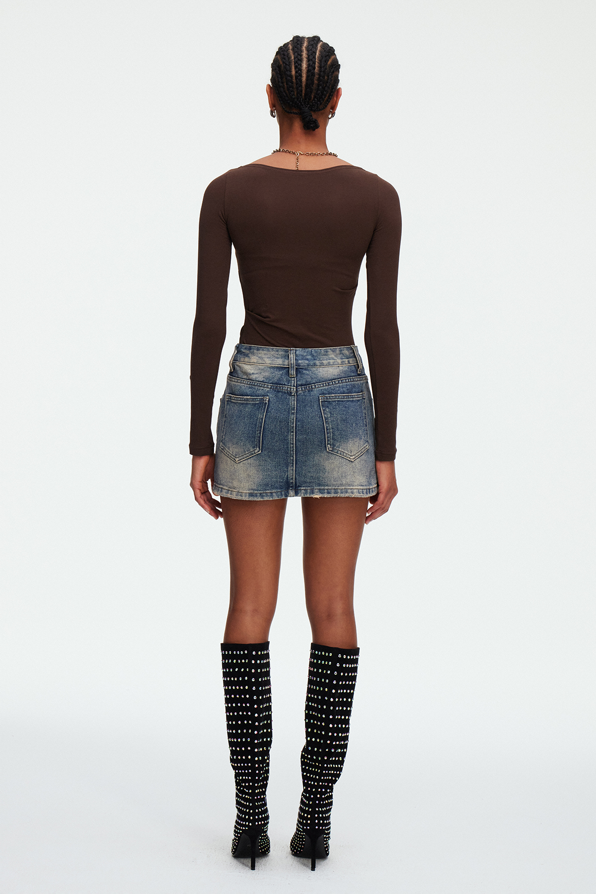 Ishmerai Bleached Studded Denim Mini Skirt