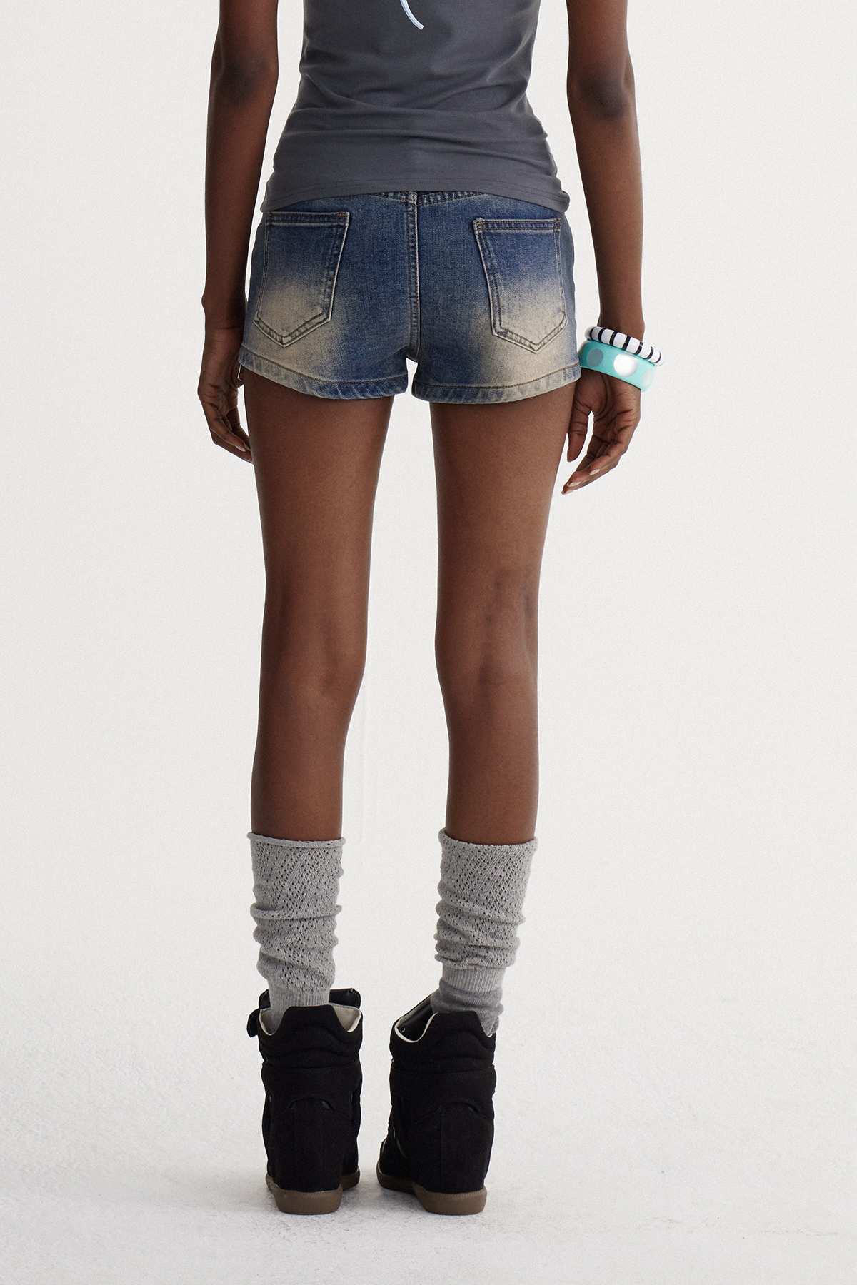 Ishmerai Bleached Studded Denim Shorts