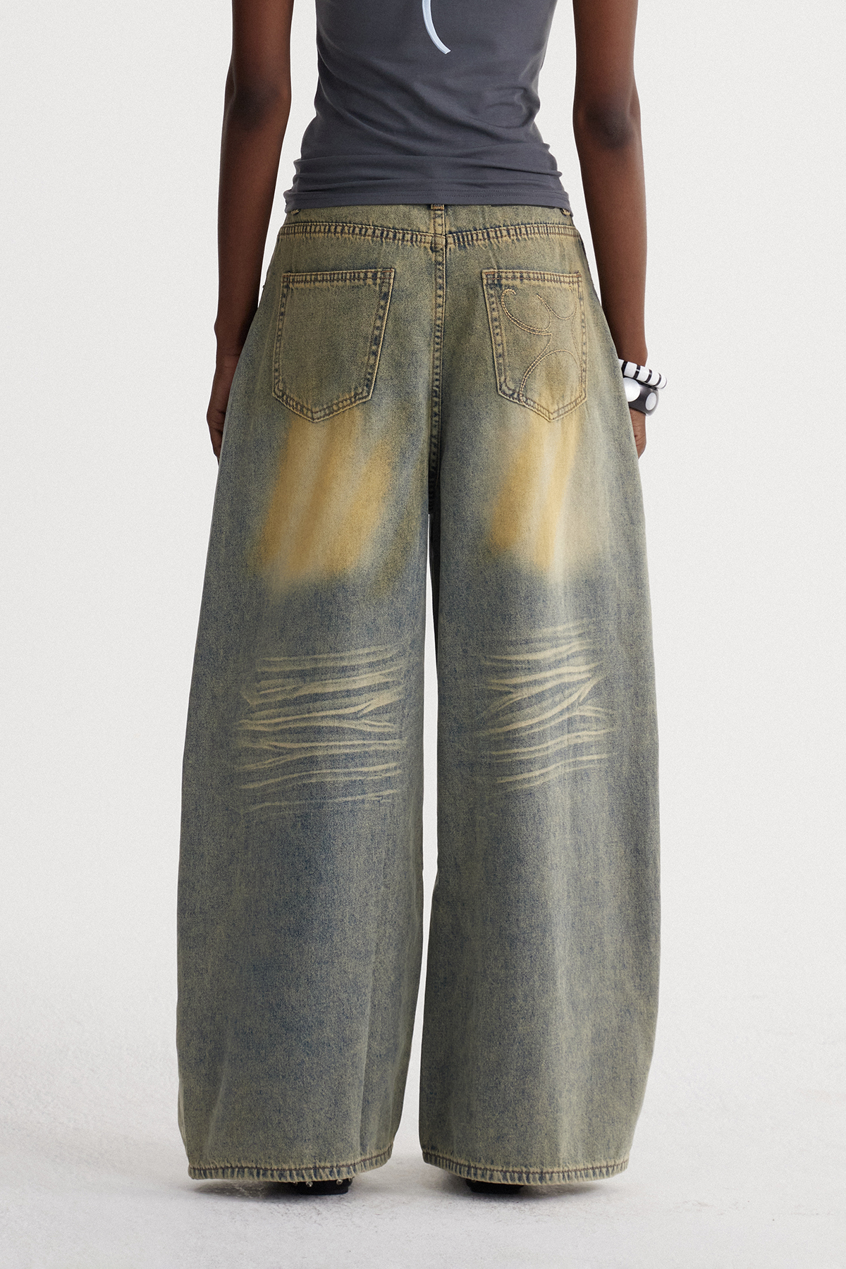 Ishmerai Ripped Studded Barrel Jeans