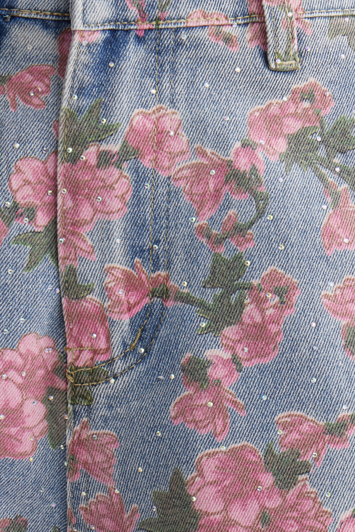 Isiah Floral Rhinestone Capri Jeans
