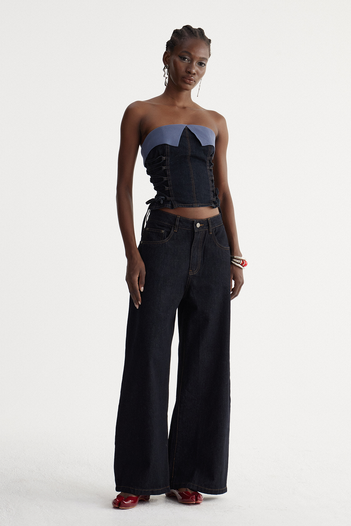 Iside Lace Up Denim Pants Set