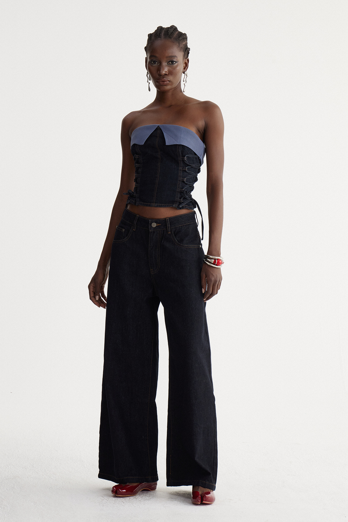 Iside Lace Up Denim Pants Set