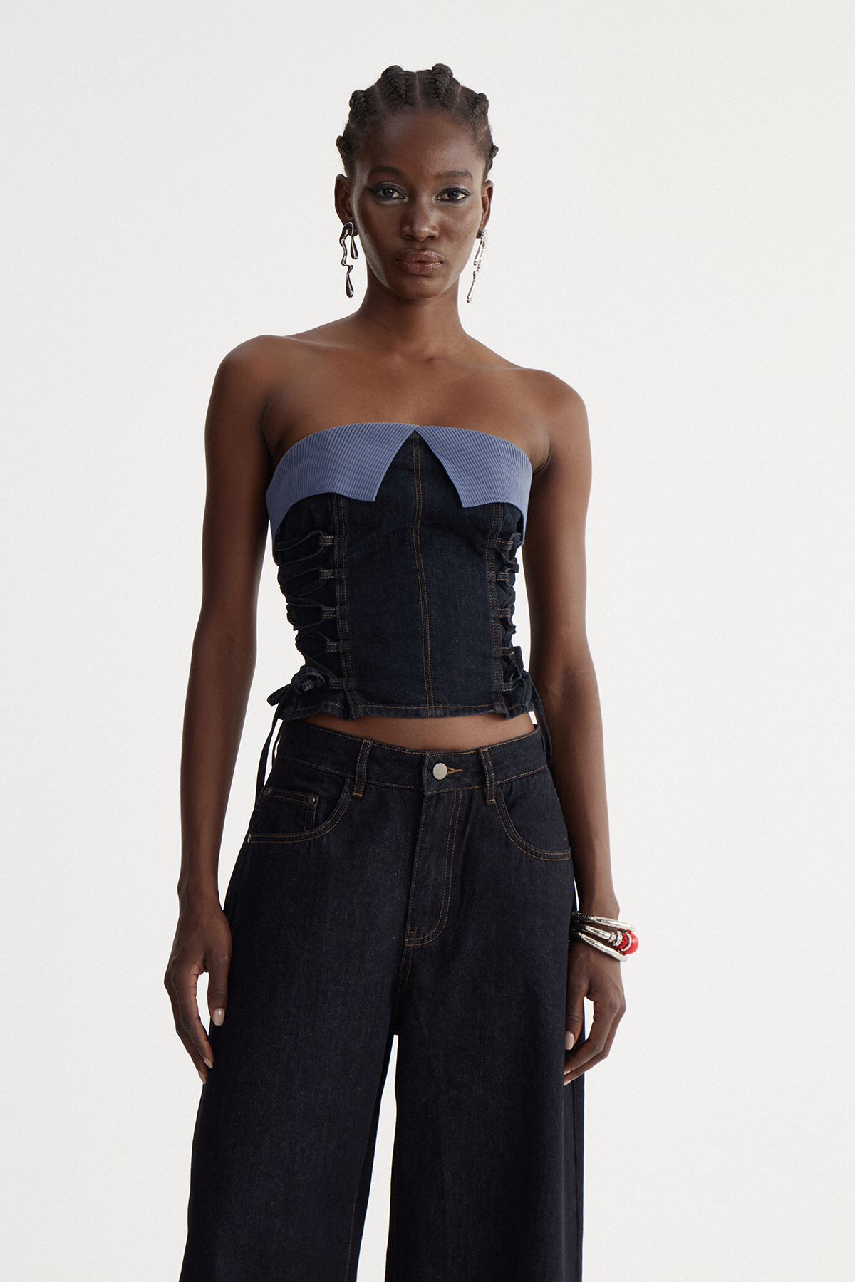 Iside Lace Up Denim Pants Set