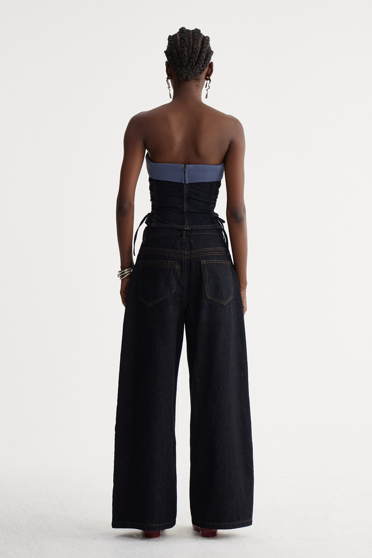 Iside Lace Up Denim Pants Set