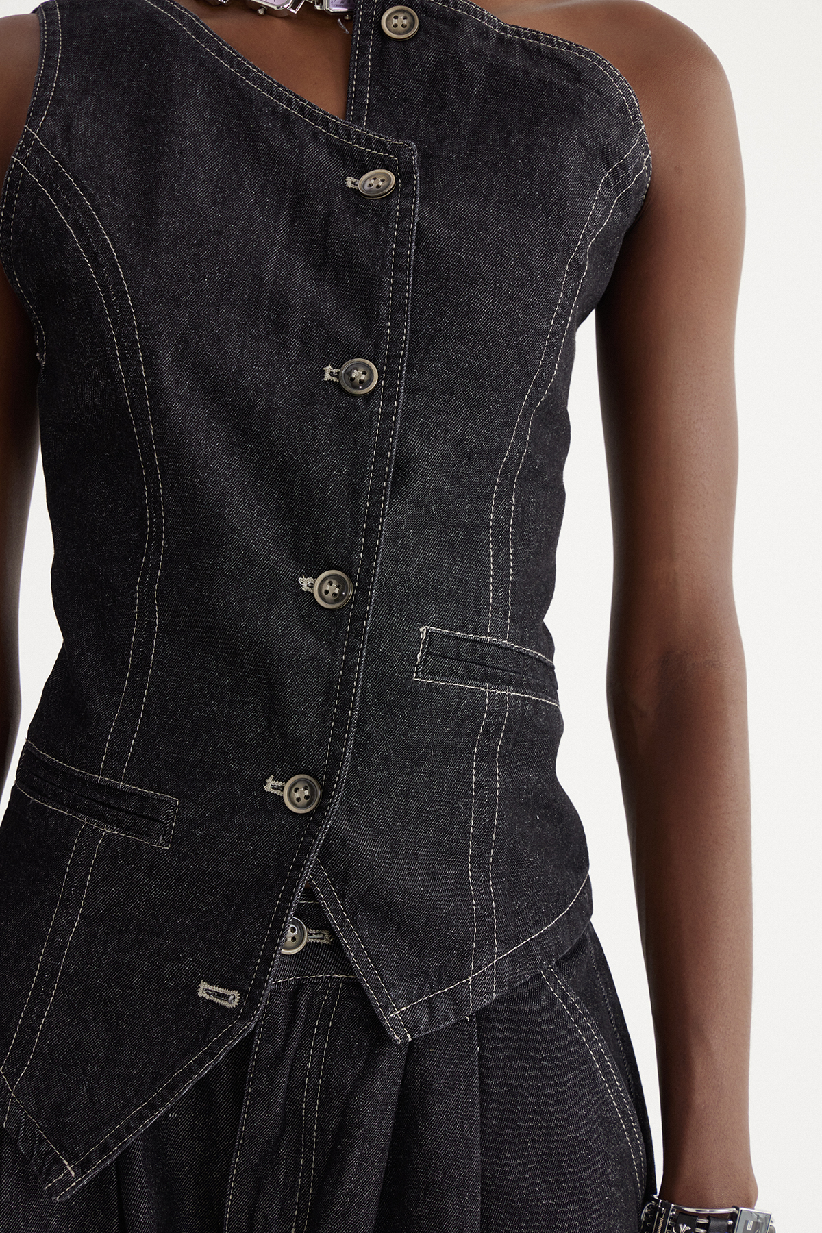 Isidora Asymmetric Denim Pants Set