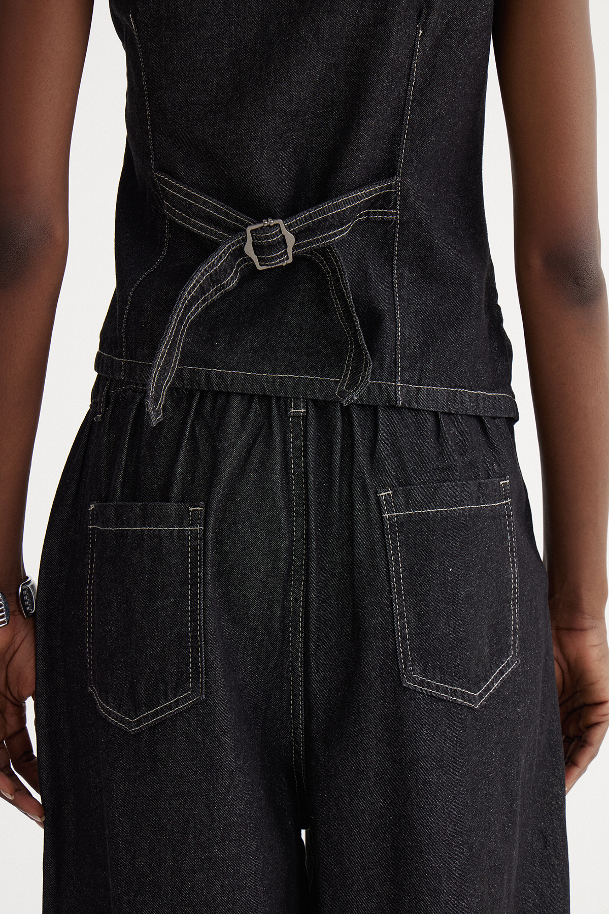 Isidora Asymmetric Denim Pants Set