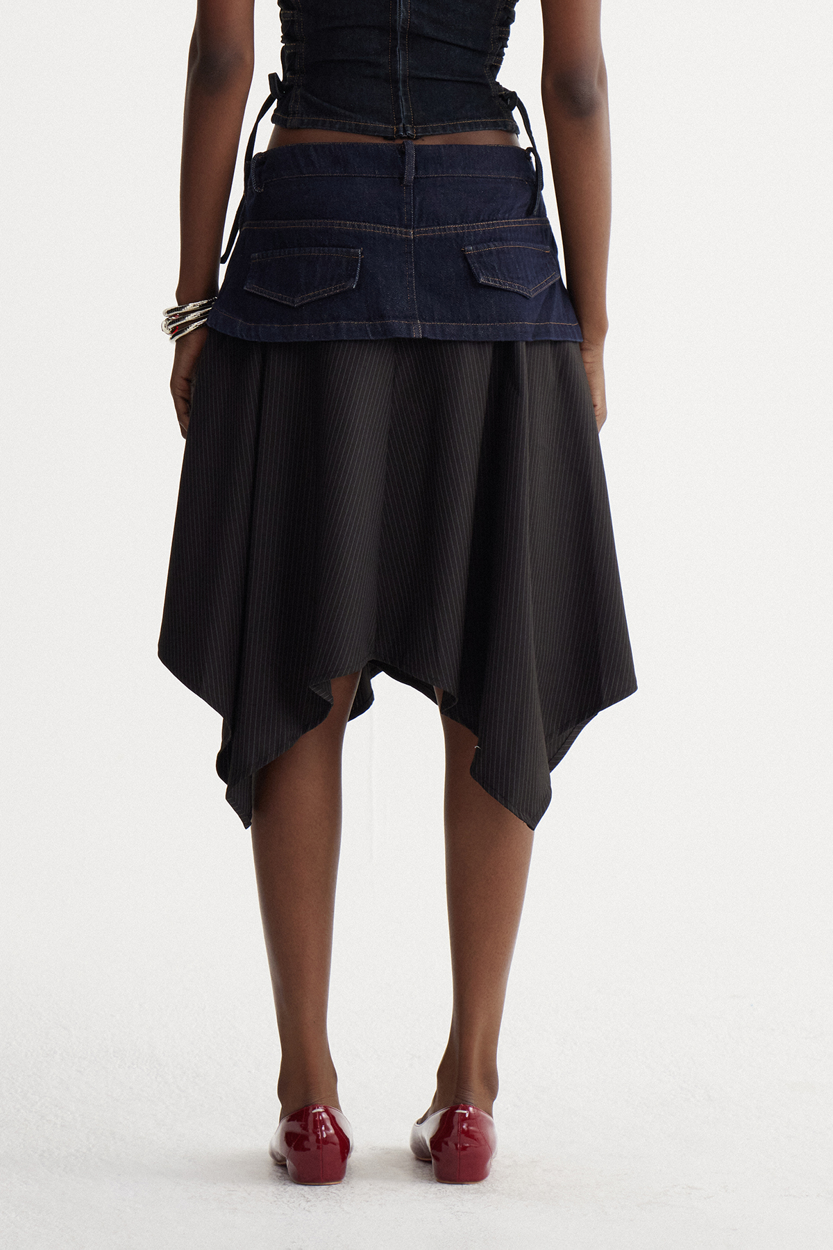 Isidore Deconstruct Stripe Denim Midi Skirt