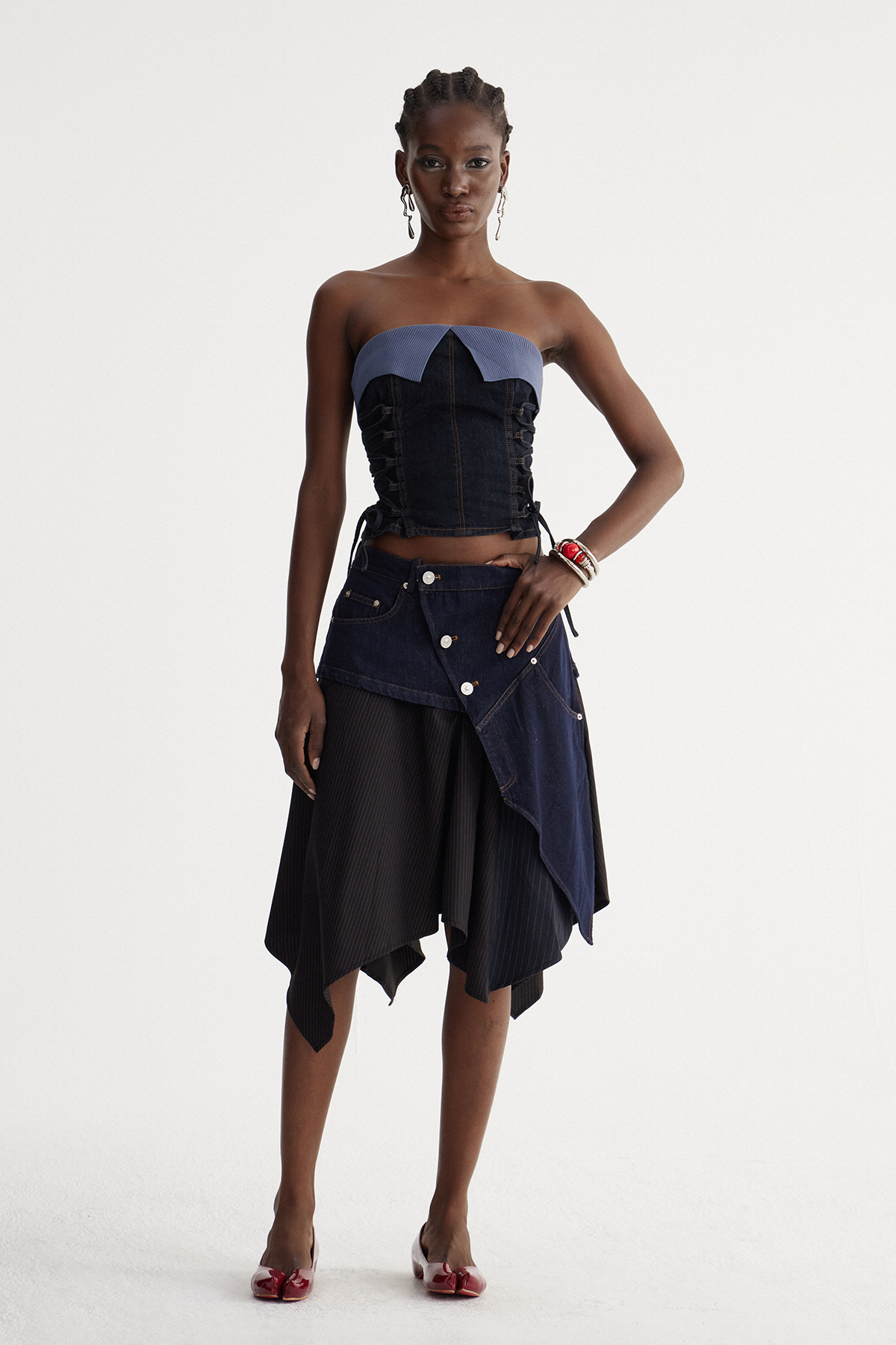 Isidore Deconstruct Stripe Denim Midi Skirt