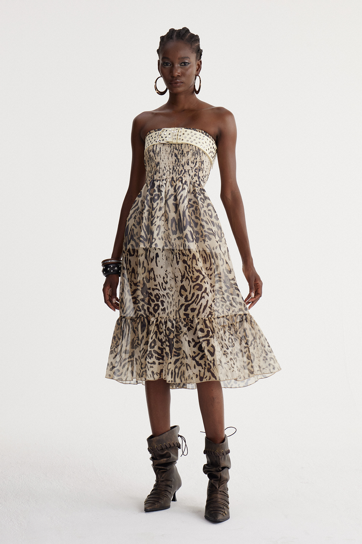 Isidoros Strapless Leopard Midi Dress