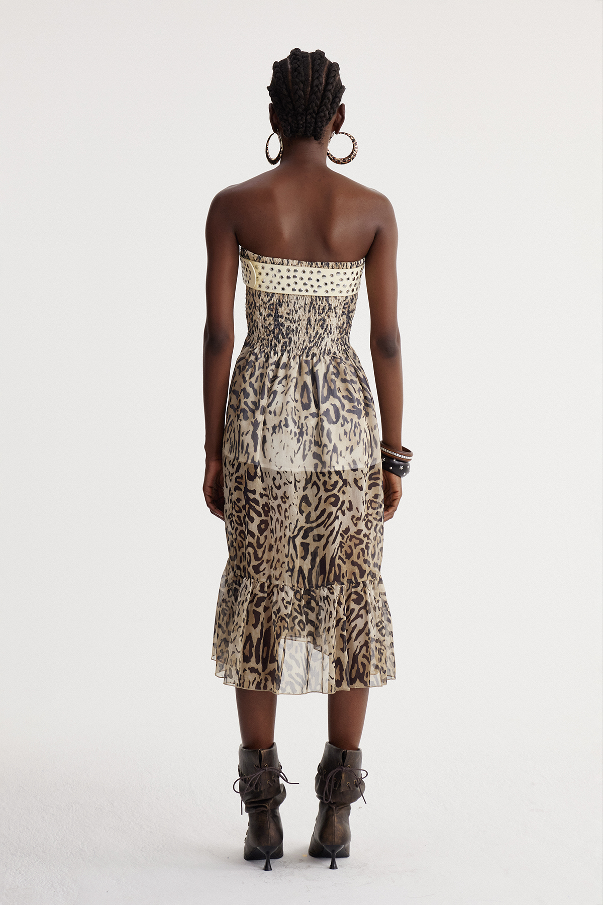 Isidoros Strapless Leopard Midi Dress