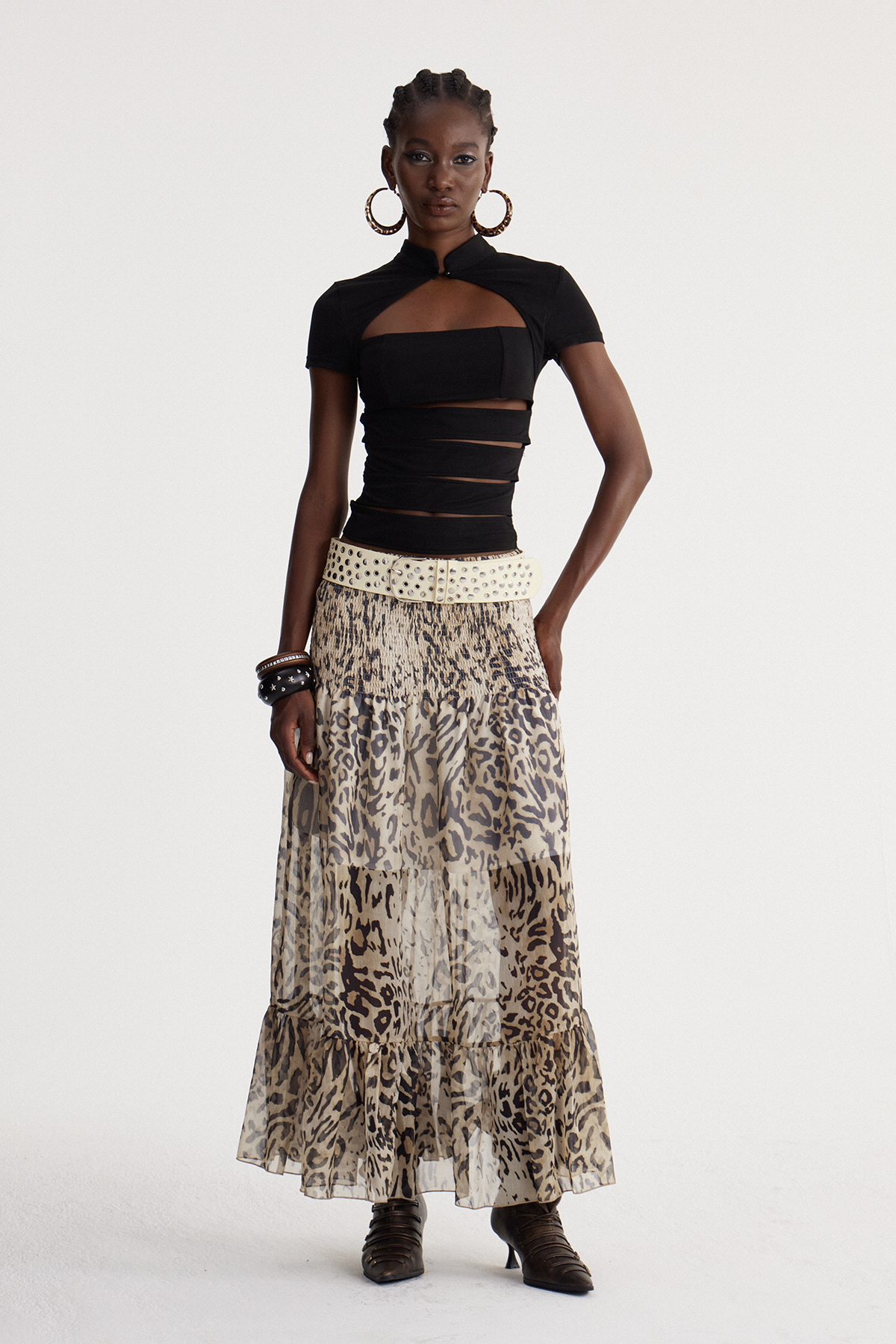 Isidoros Strapless Leopard Midi Dress