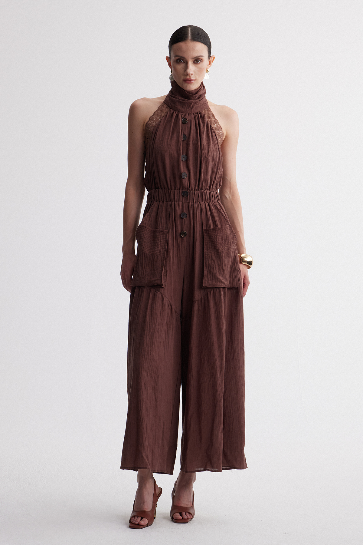 Isla Halter Neck Button Up Jumpsuit