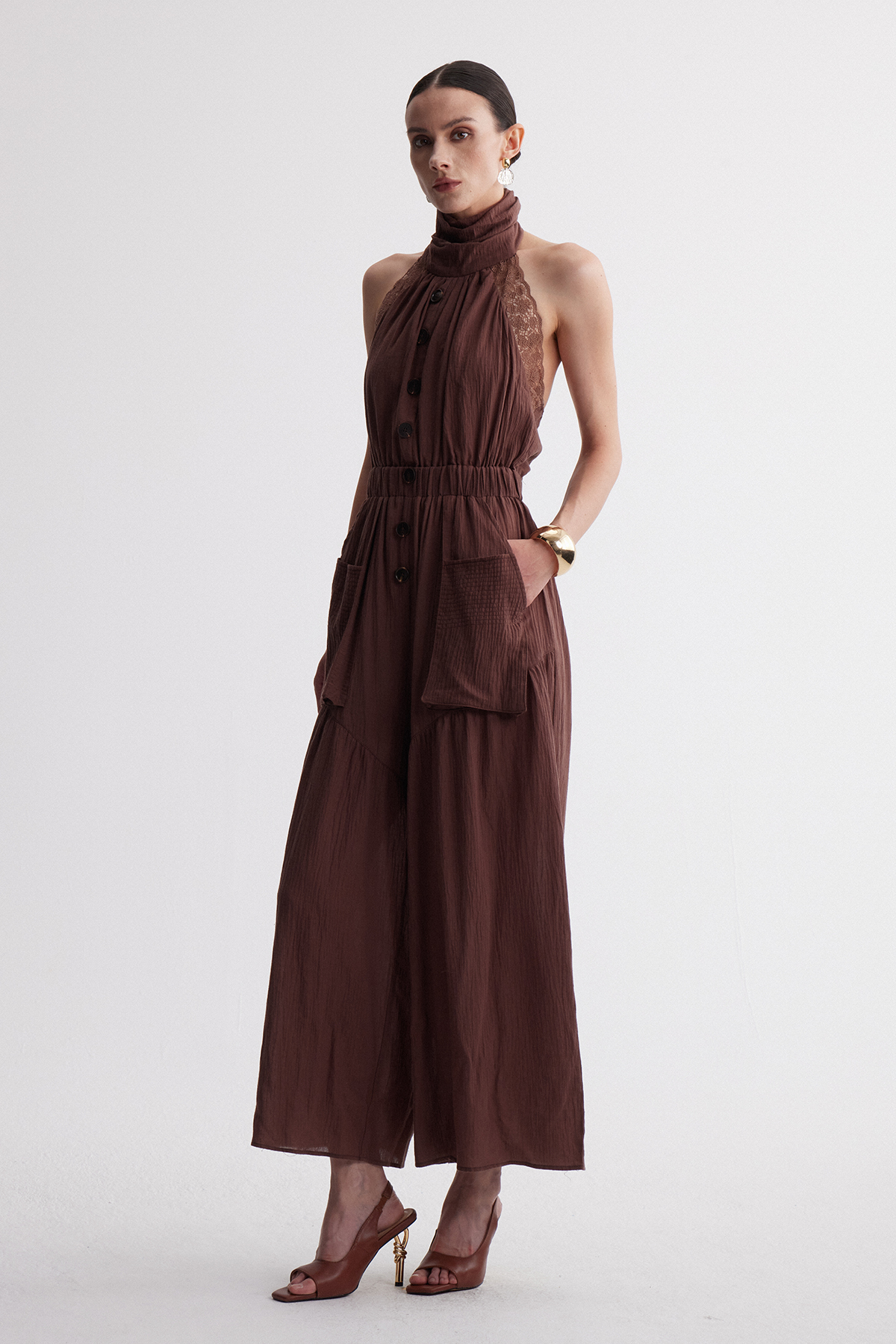 Isla Halter Neck Button Up Jumpsuit