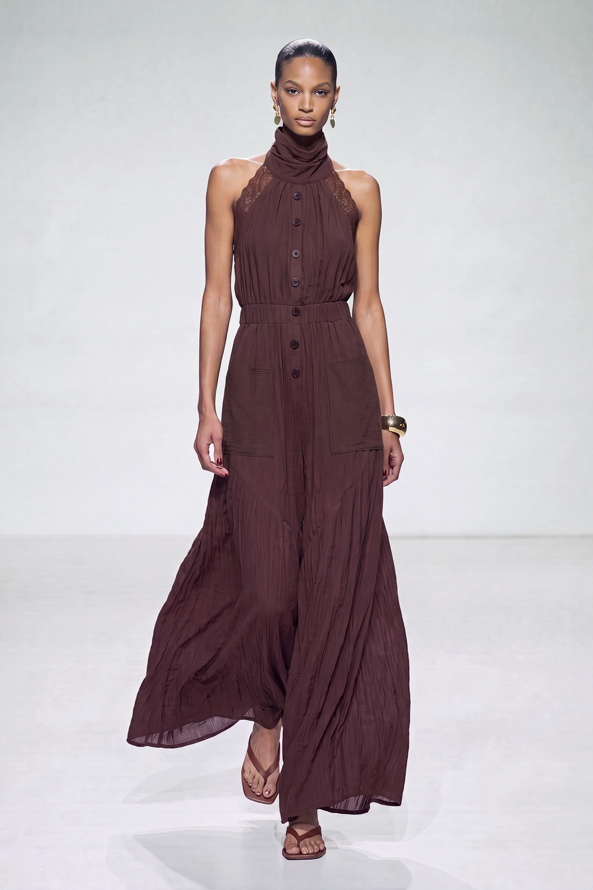Isla Halter Neck Button Up Jumpsuit