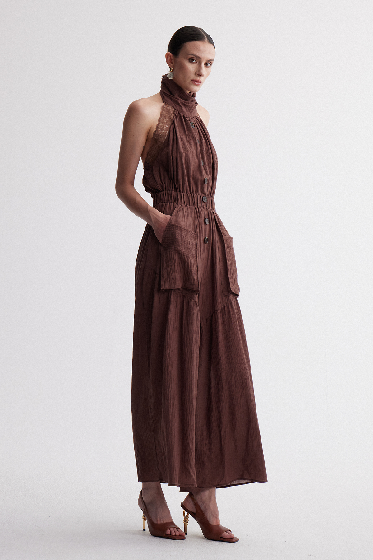 Isla Halter Neck Button Up Jumpsuit