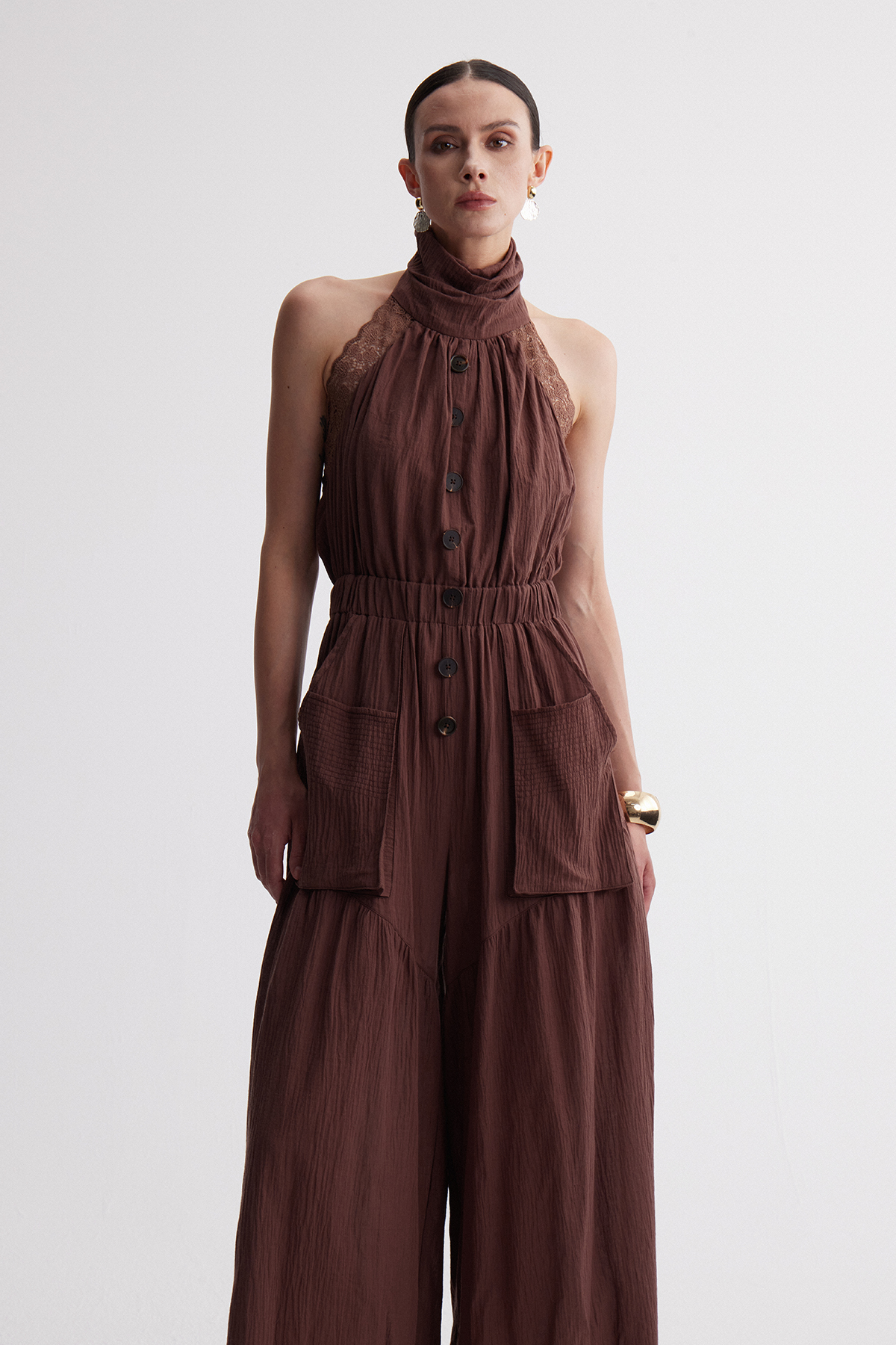 Isla Halter Neck Button Up Jumpsuit