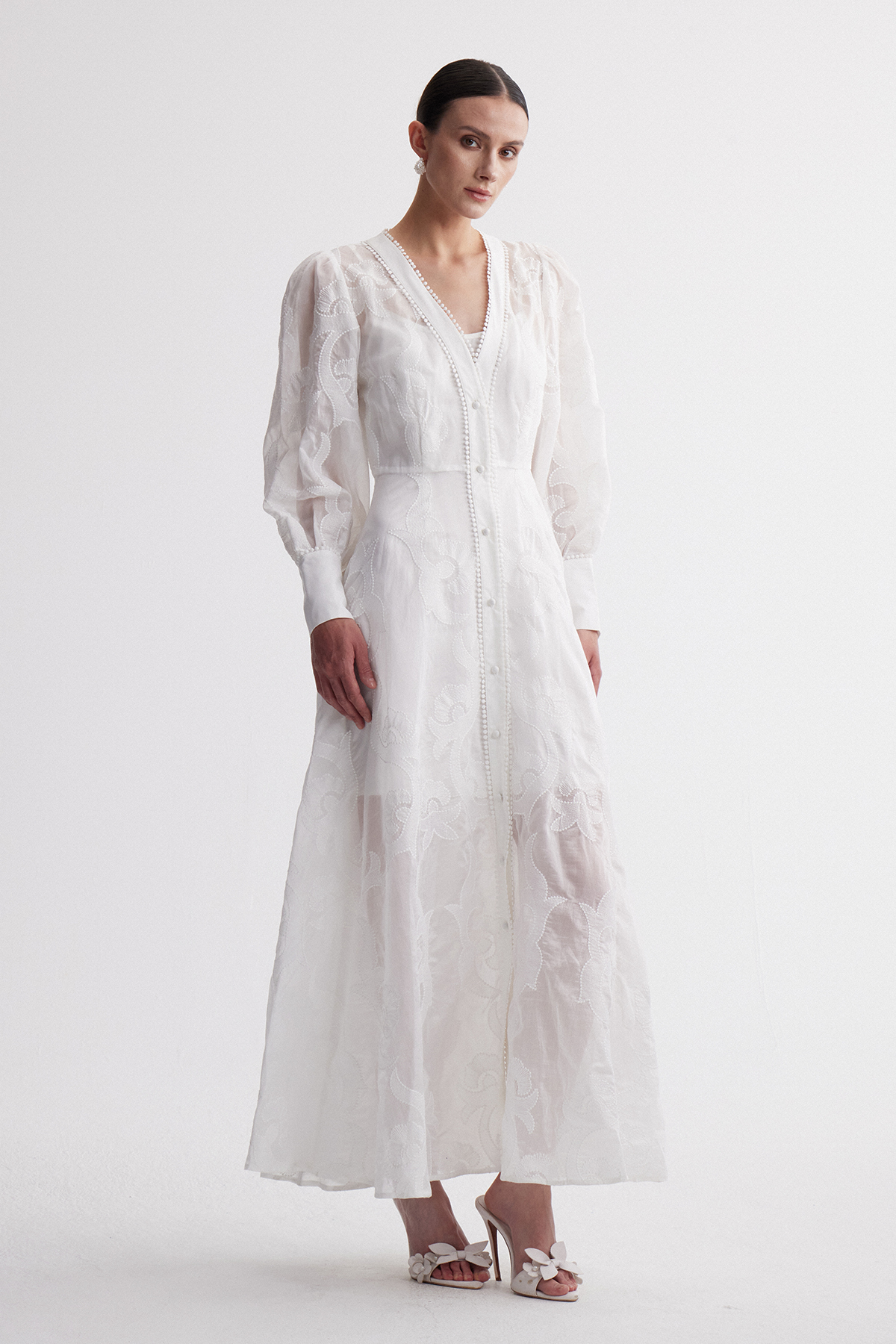 Islam Balloon Sleeve Embroidered Maxi Dress