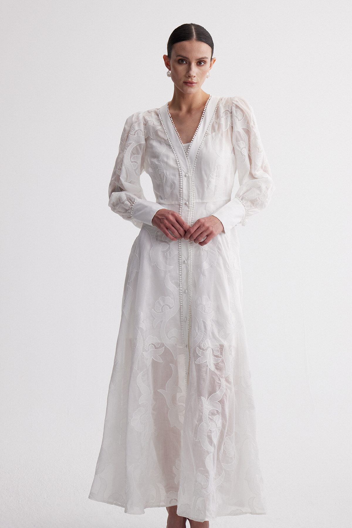 Islam Balloon Sleeve Embroidered Maxi Dress
