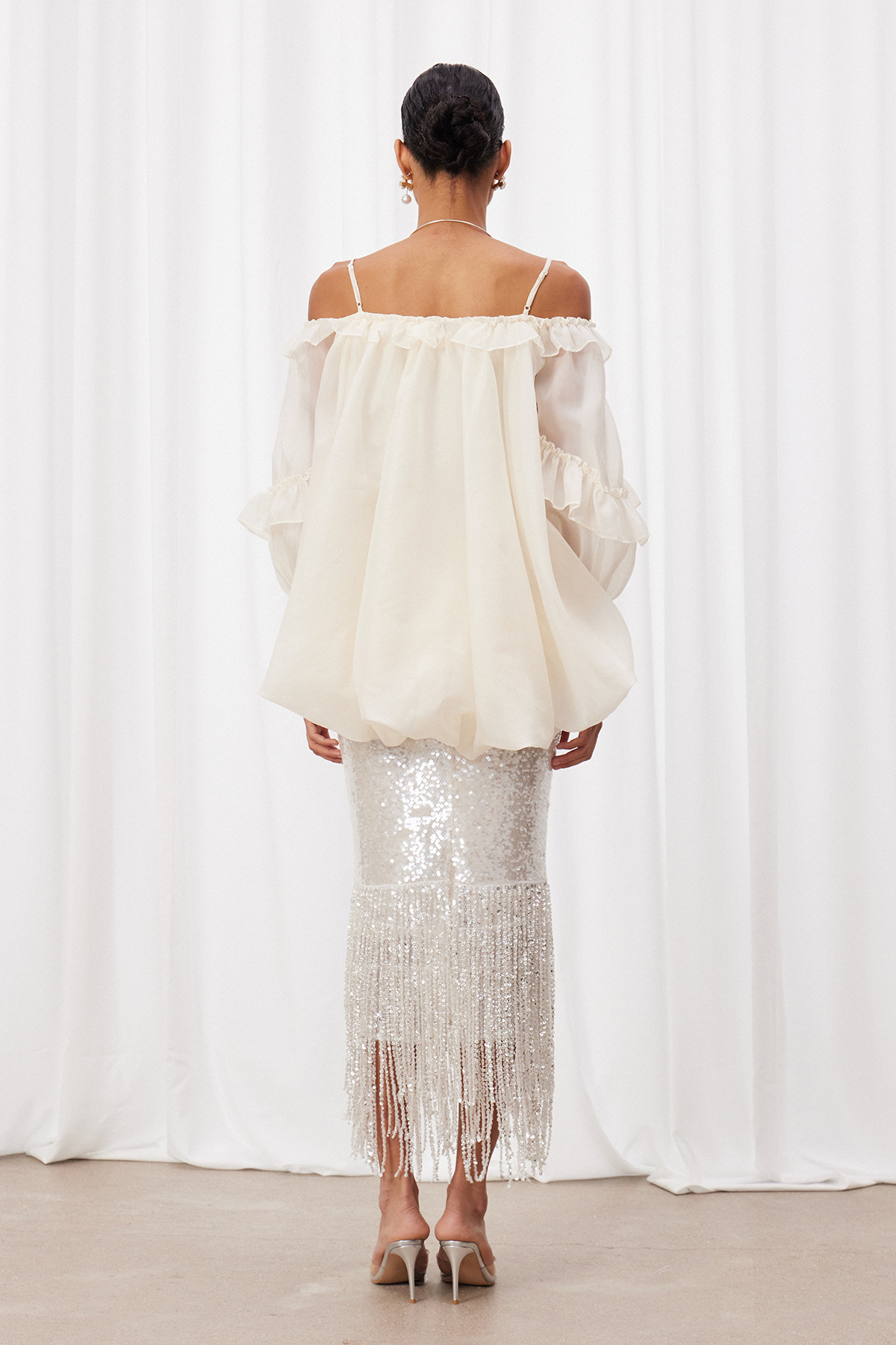 Ismo Ruffle Sequin Fringe Skirt Set