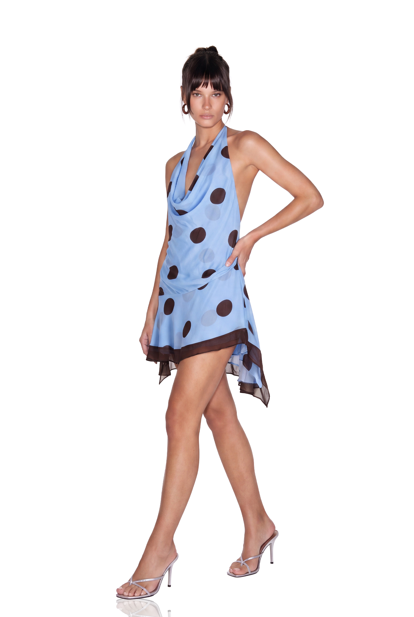 Isokrates Cowl Neck Dot Mini Dress