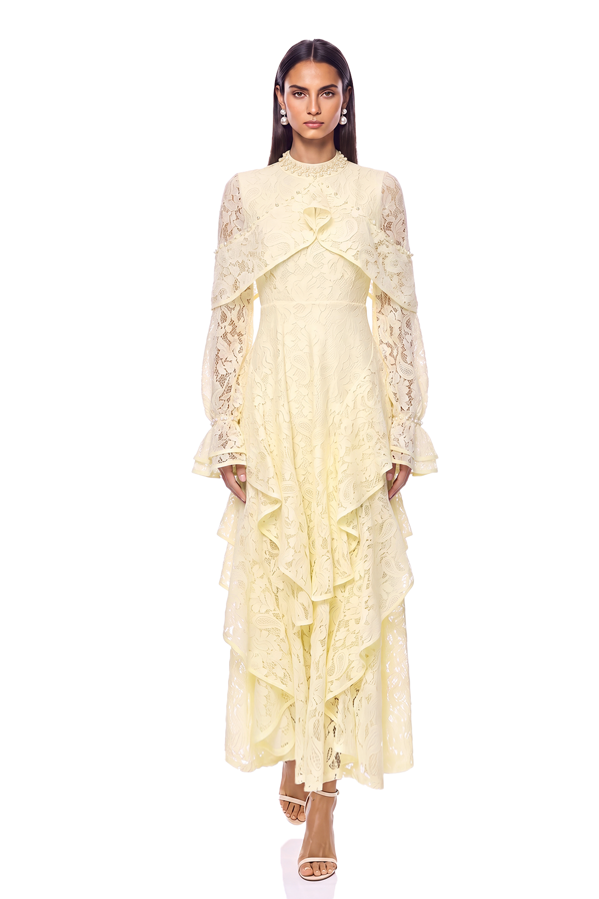 Isolde Lace Ruffle Maxi Dress