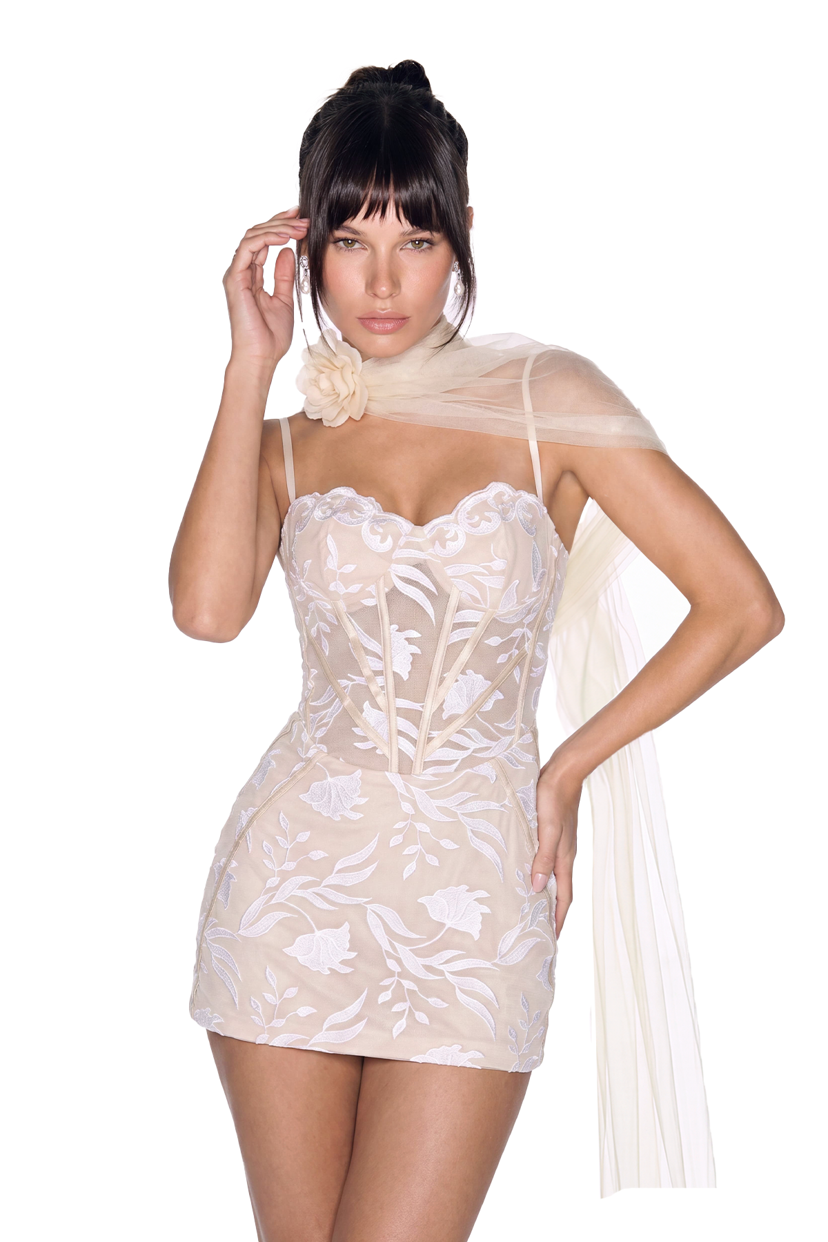Isotta Embroidered Flower Shawl Mini Dress