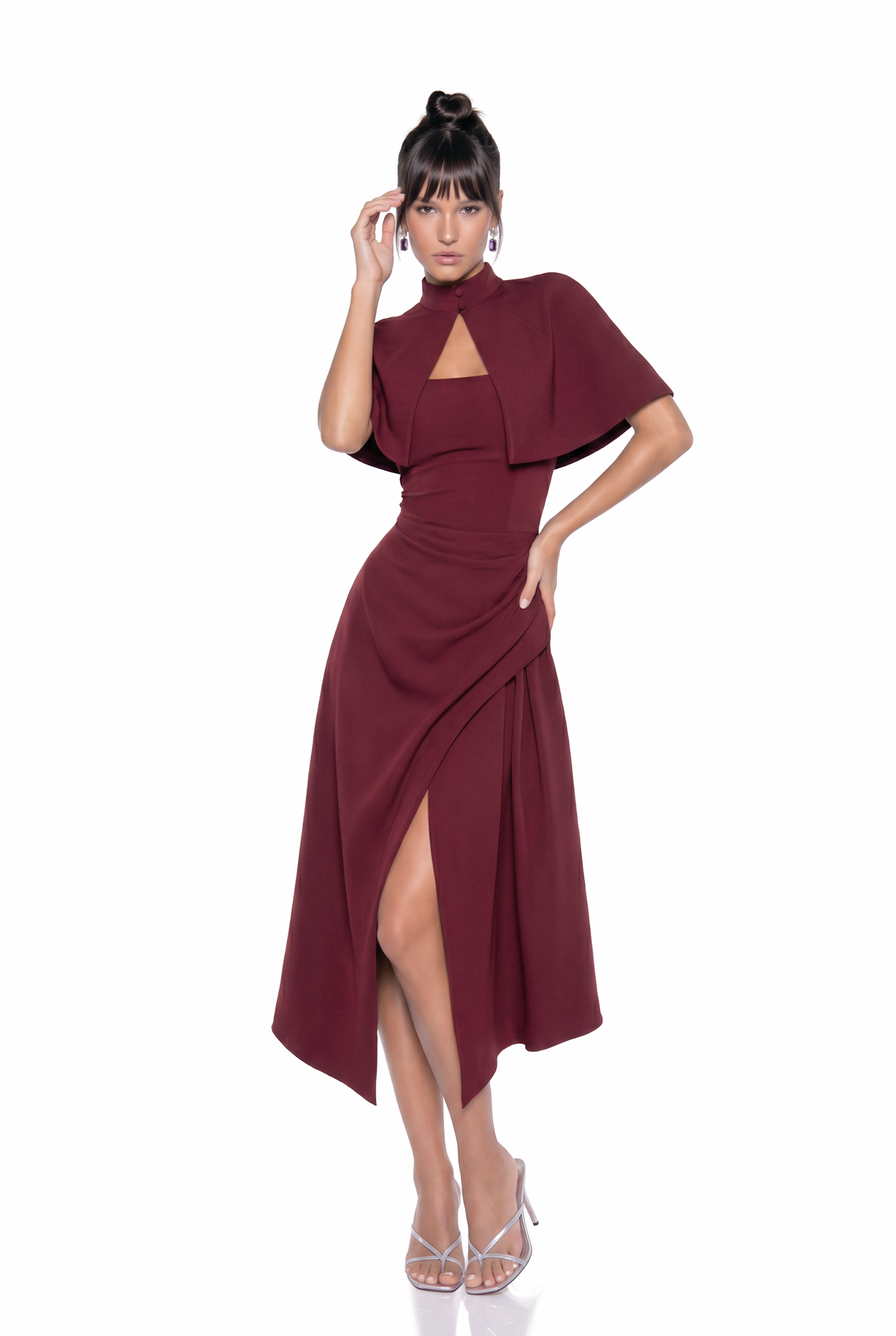 Issa Asymmetric Shawl Midi Dress