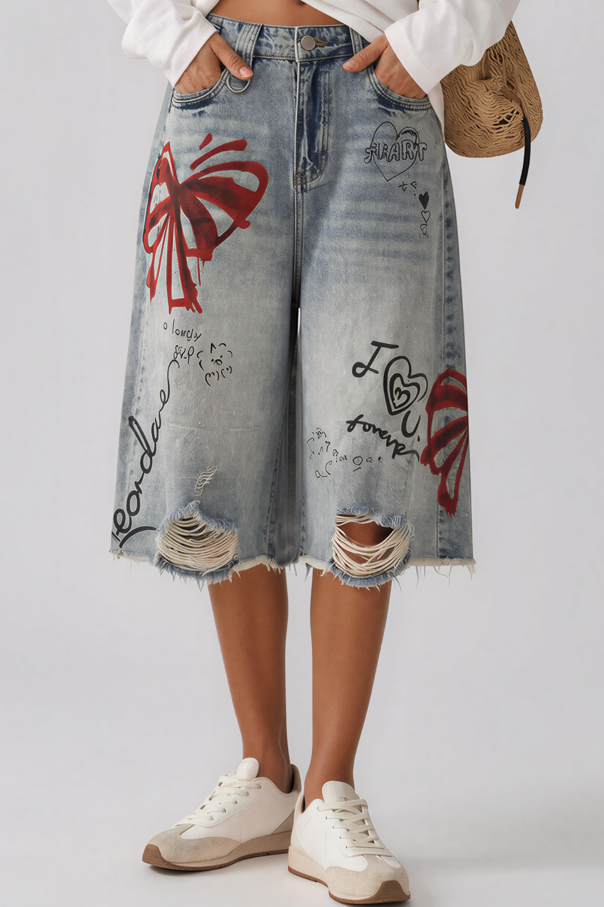 Issoufou Ripped Print Capri Jeans