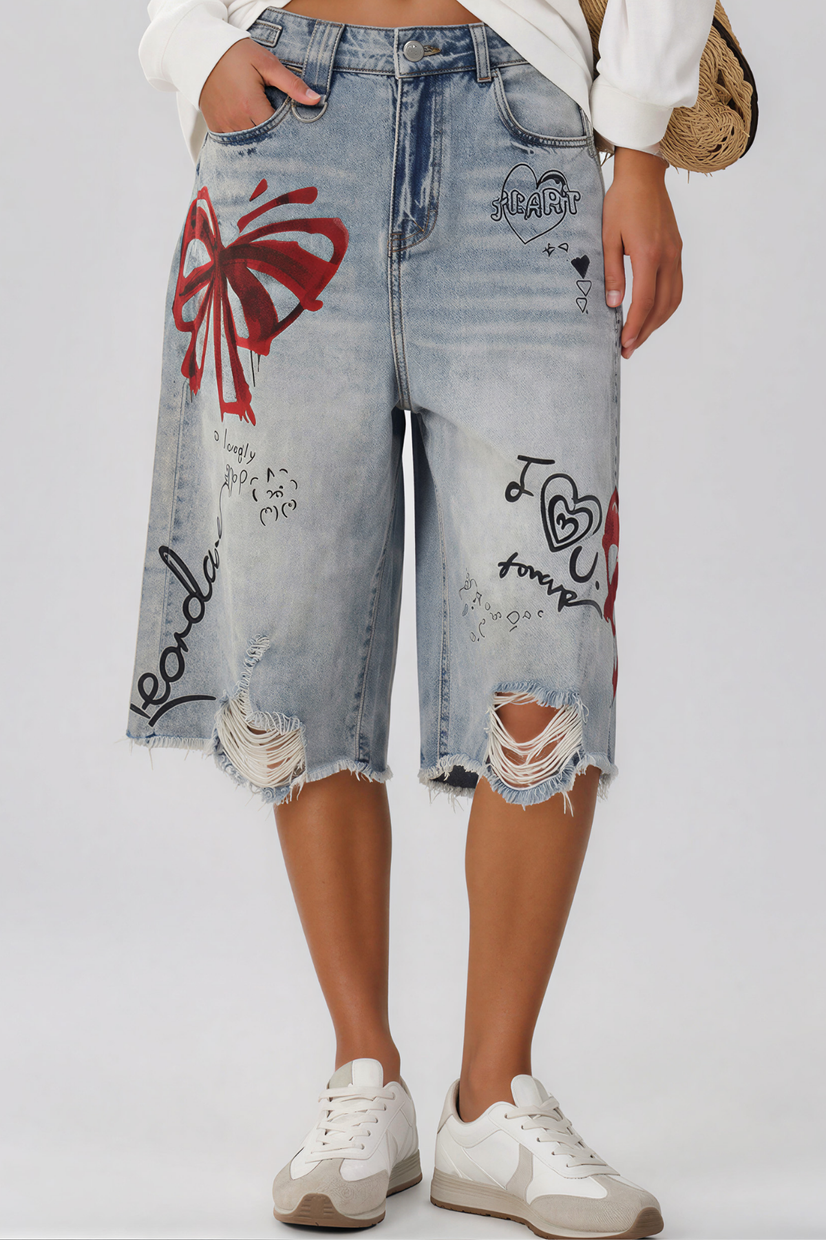 Issoufou Ripped Print Capri Jeans