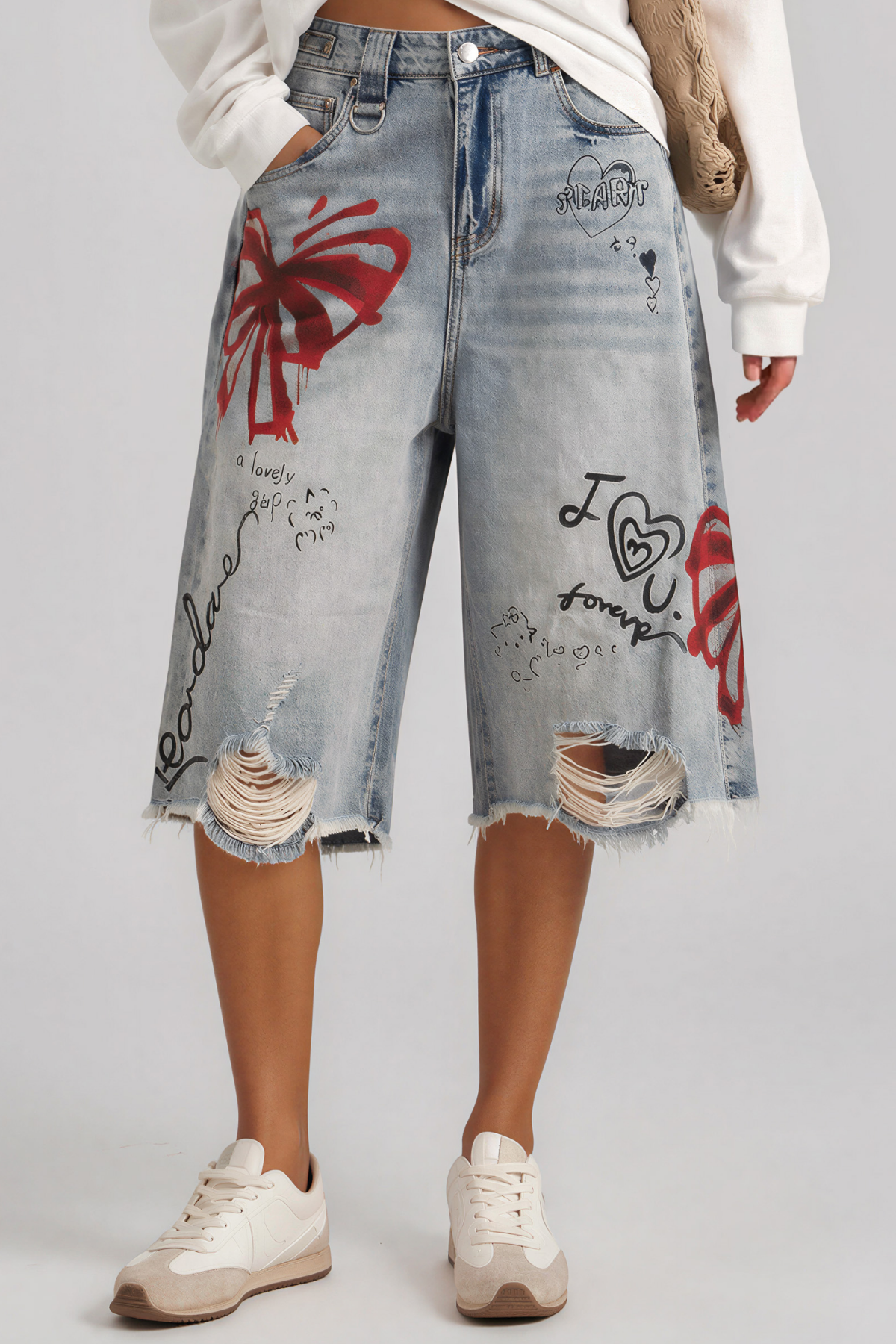 Issoufou Ripped Print Capri Jeans
