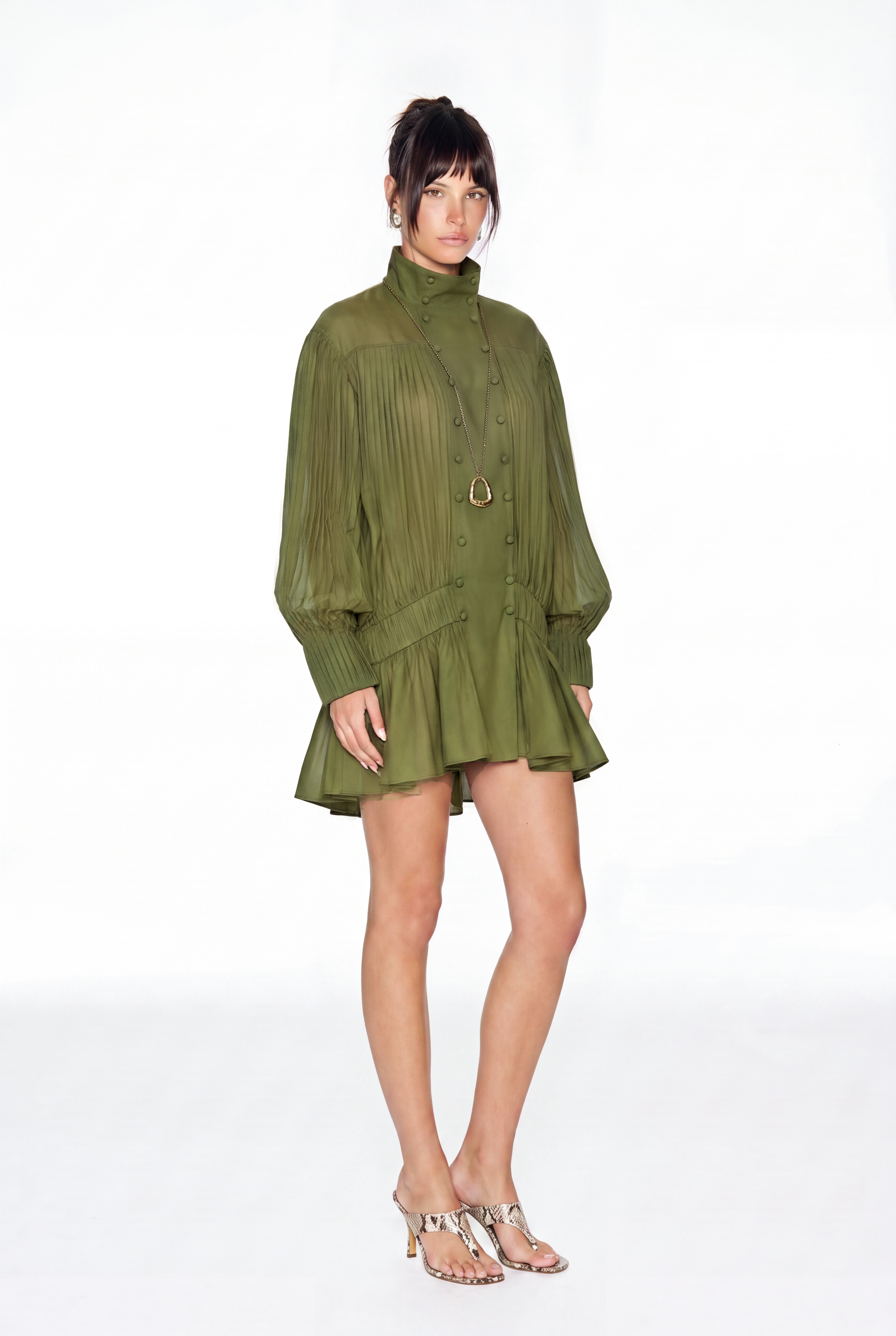 Issur Funnel Neck Double Breasted Mini Dress