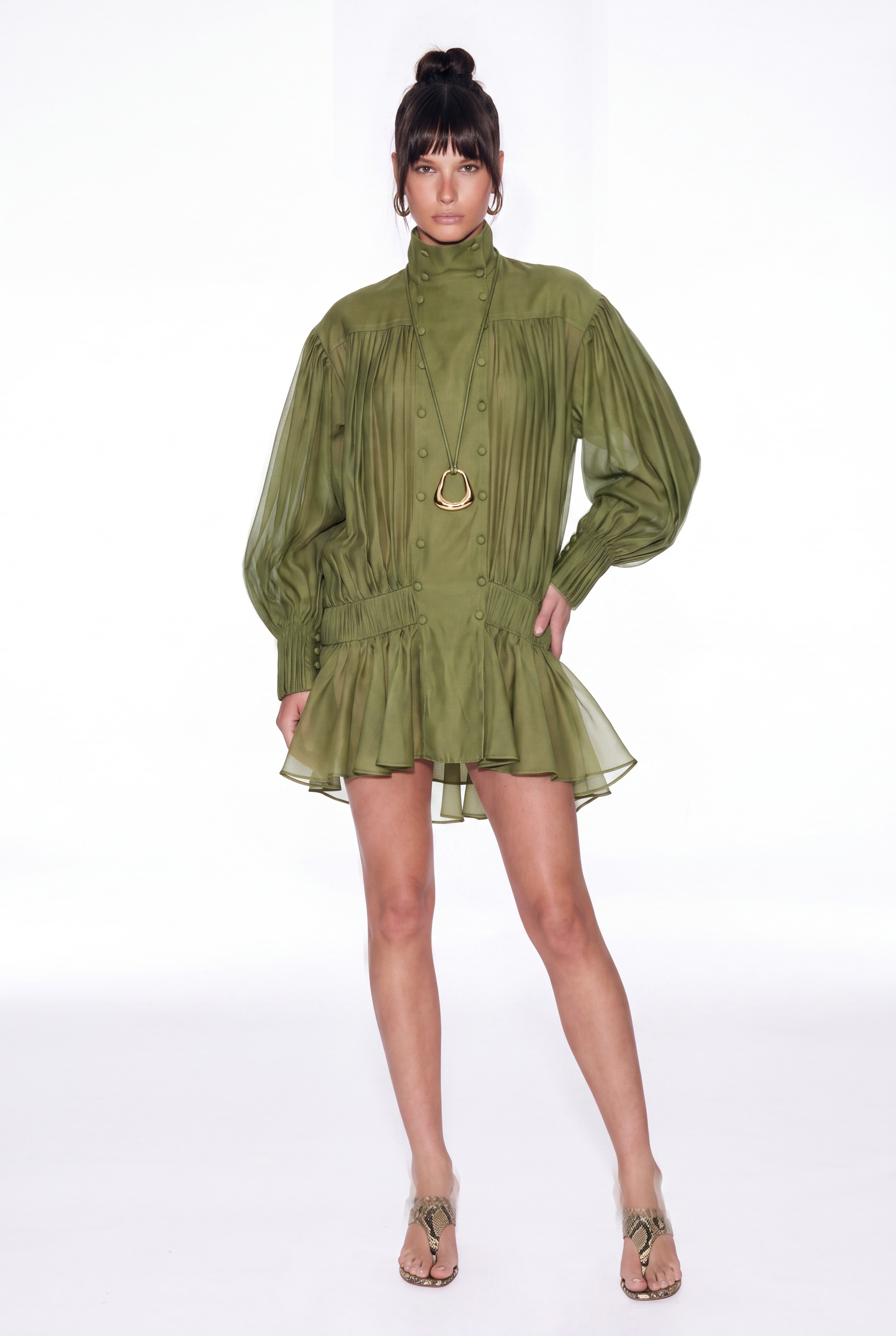 Issur Funnel Neck Double Breasted Mini Dress