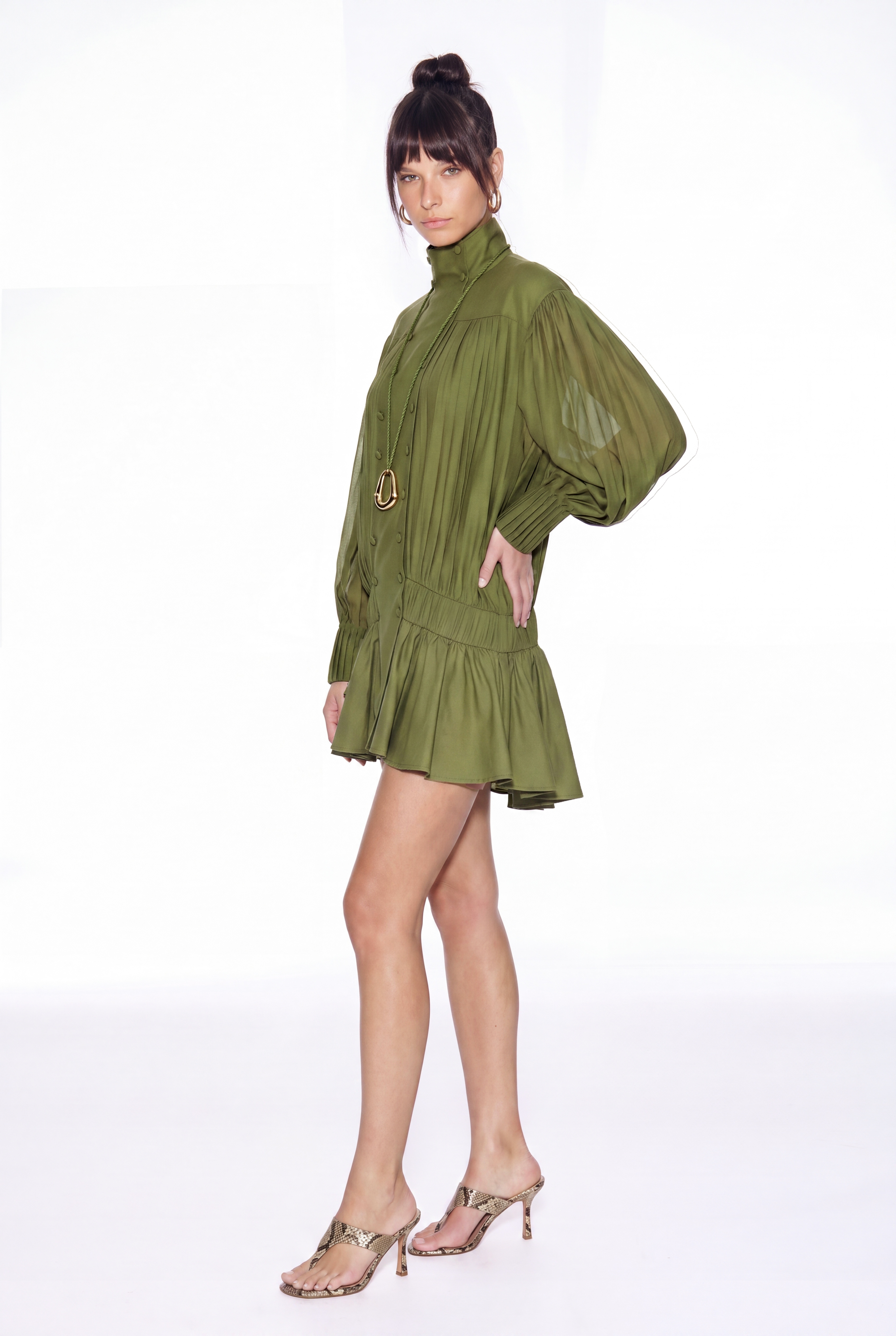 Issur Funnel Neck Double Breasted Mini Dress