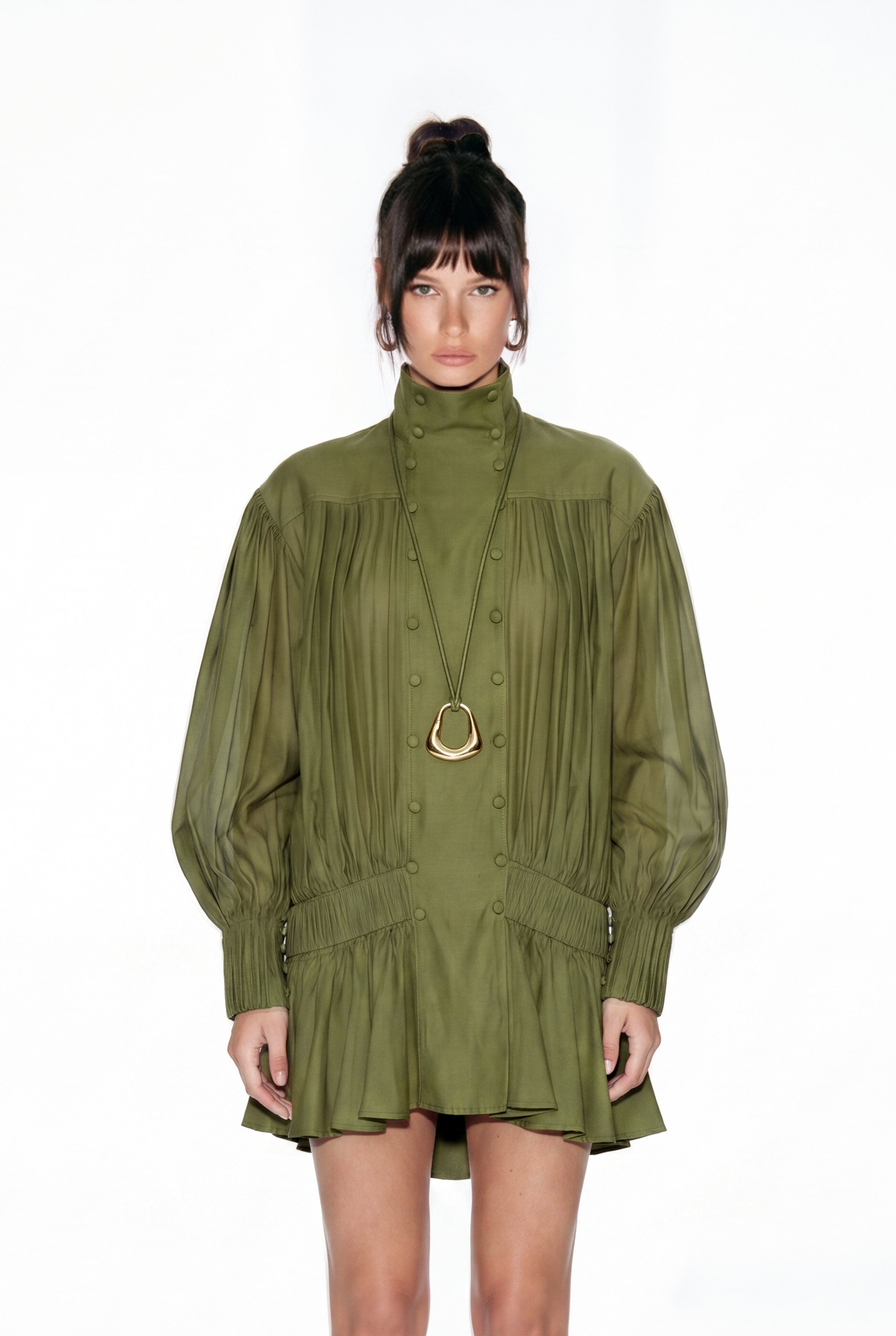 Issur Funnel Neck Double Breasted Mini Dress