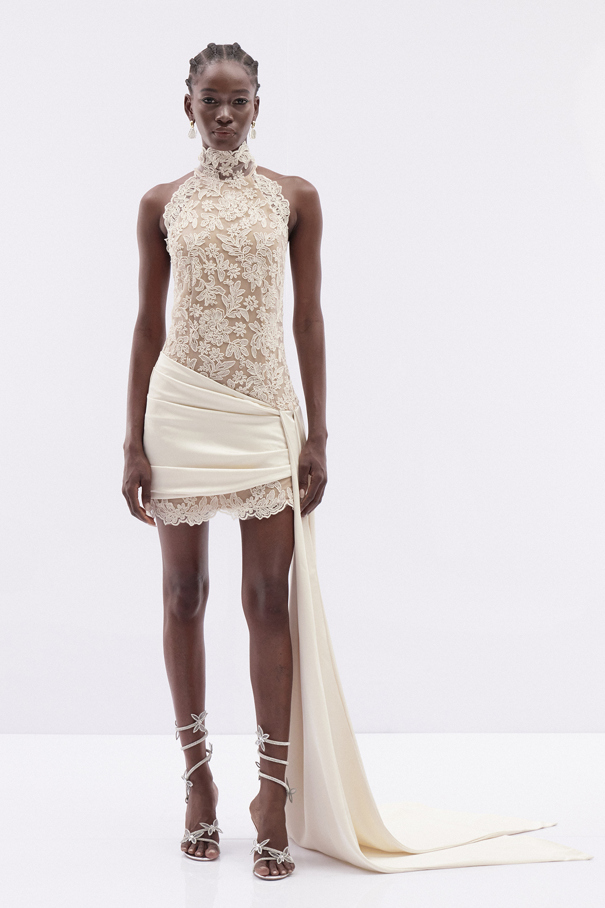 Istvan Halter Neck Lace Fringe Mini Dress
