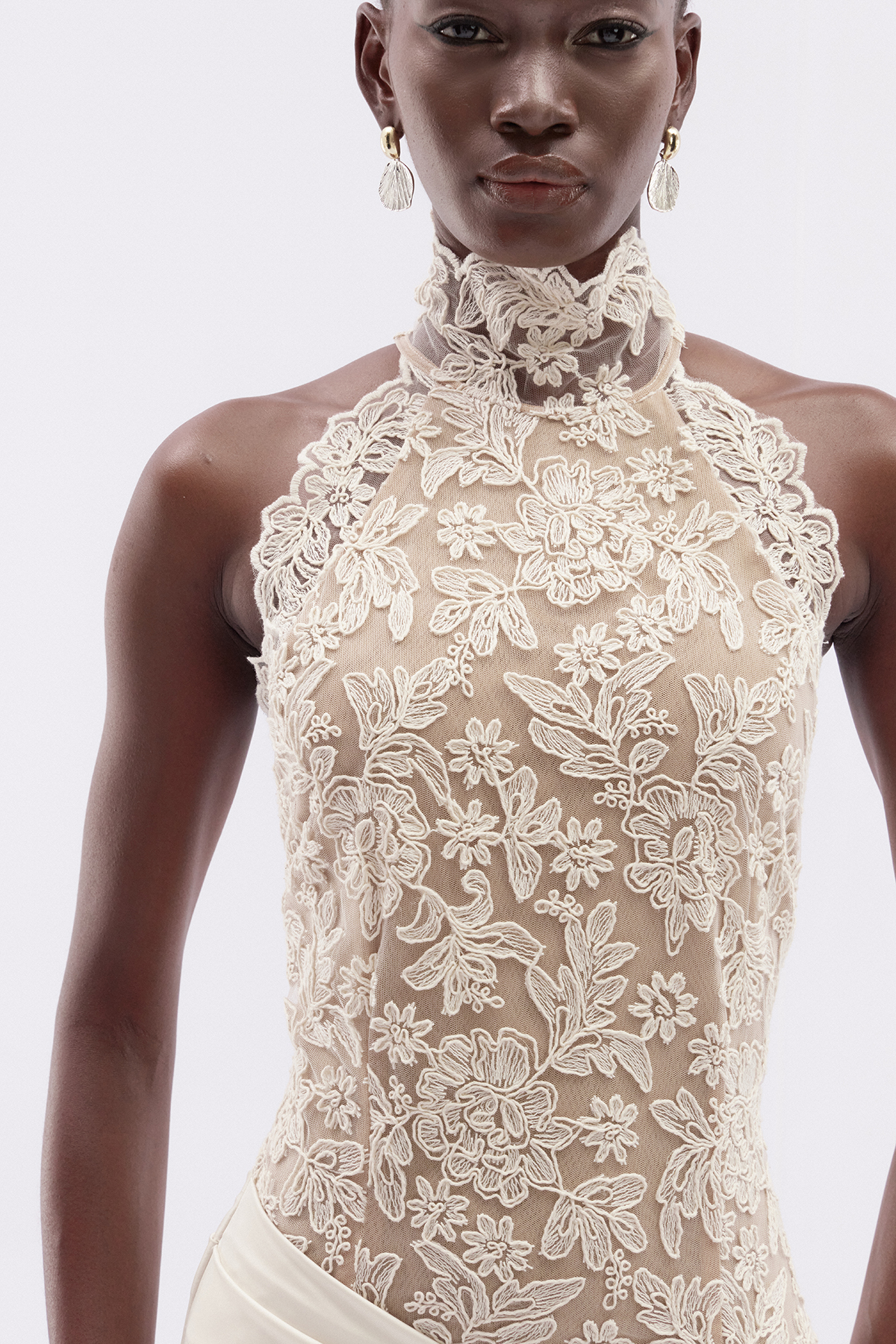Istvan Halter Neck Lace Fringe Mini Dress