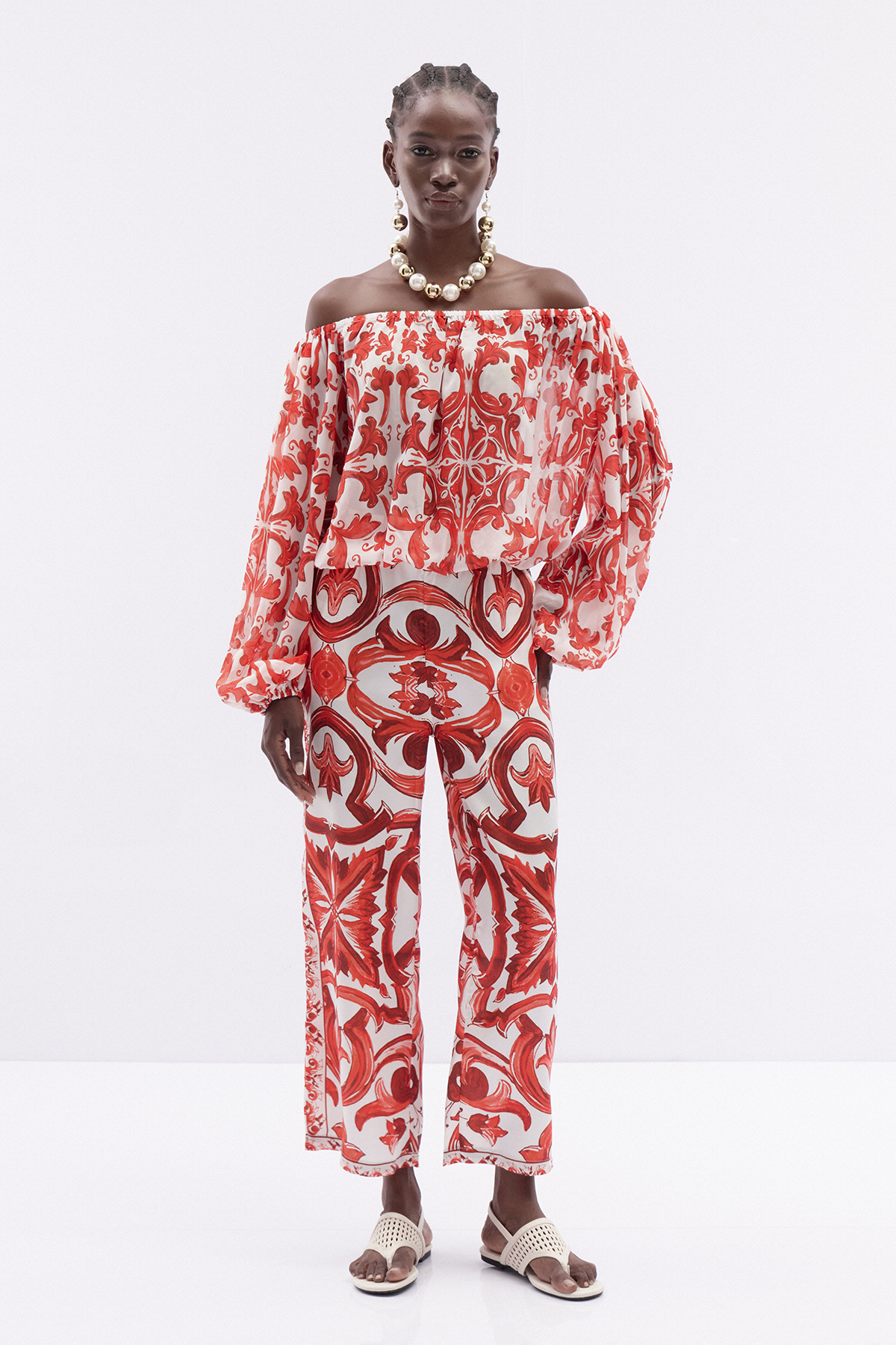 Italia Off Shoulder Print Pants Set