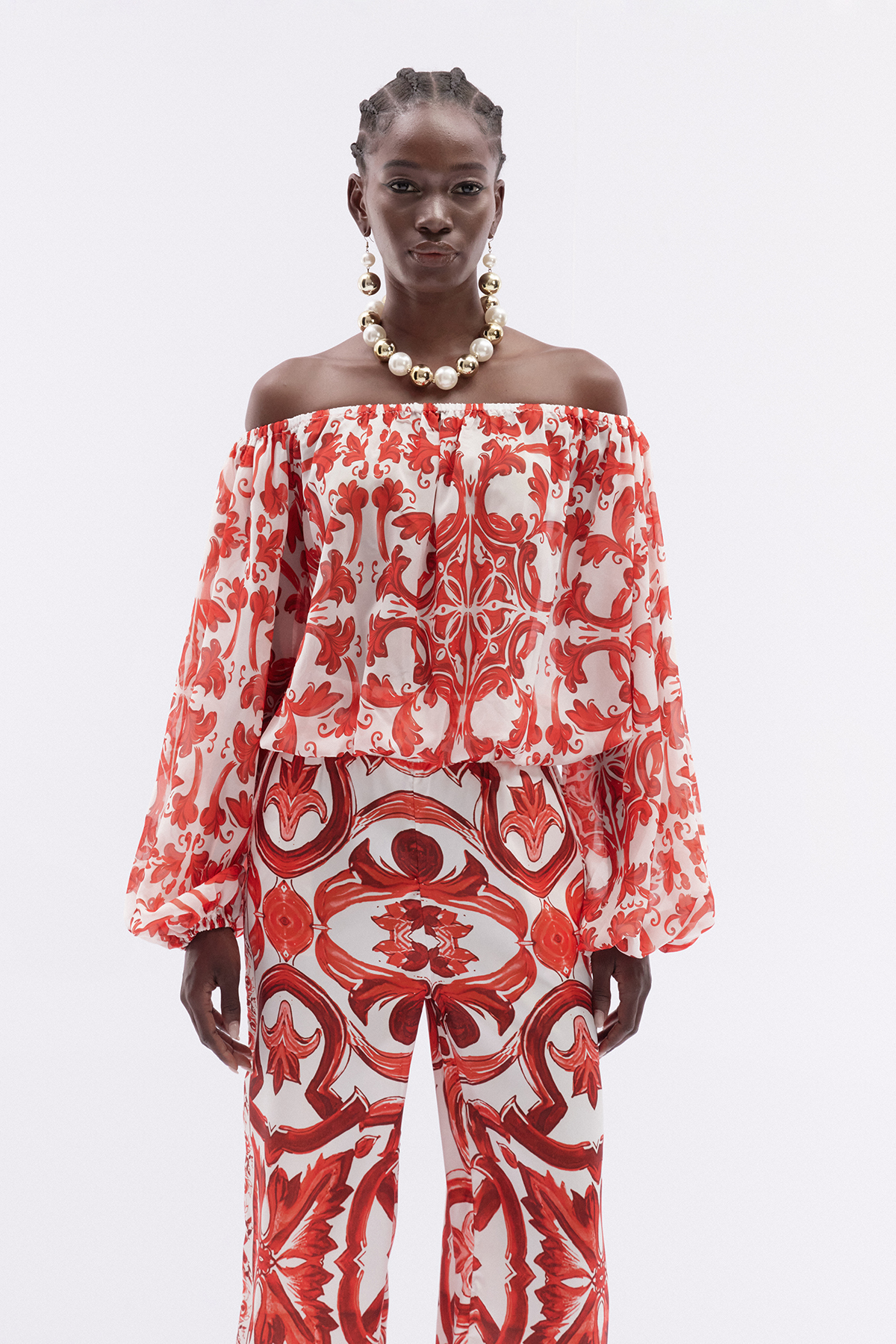 Italia Off Shoulder Print Pants Set