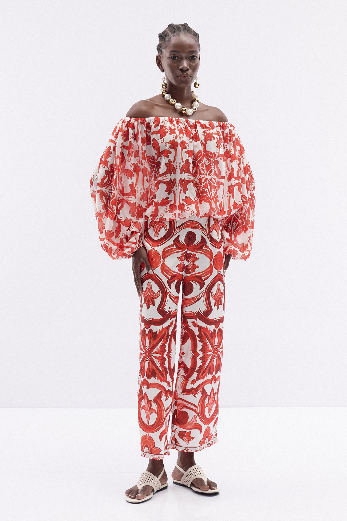 Italia Off Shoulder Print Pants Set