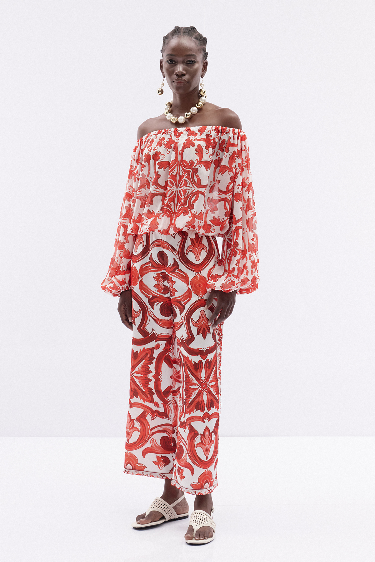 Italia Off Shoulder Print Pants Set