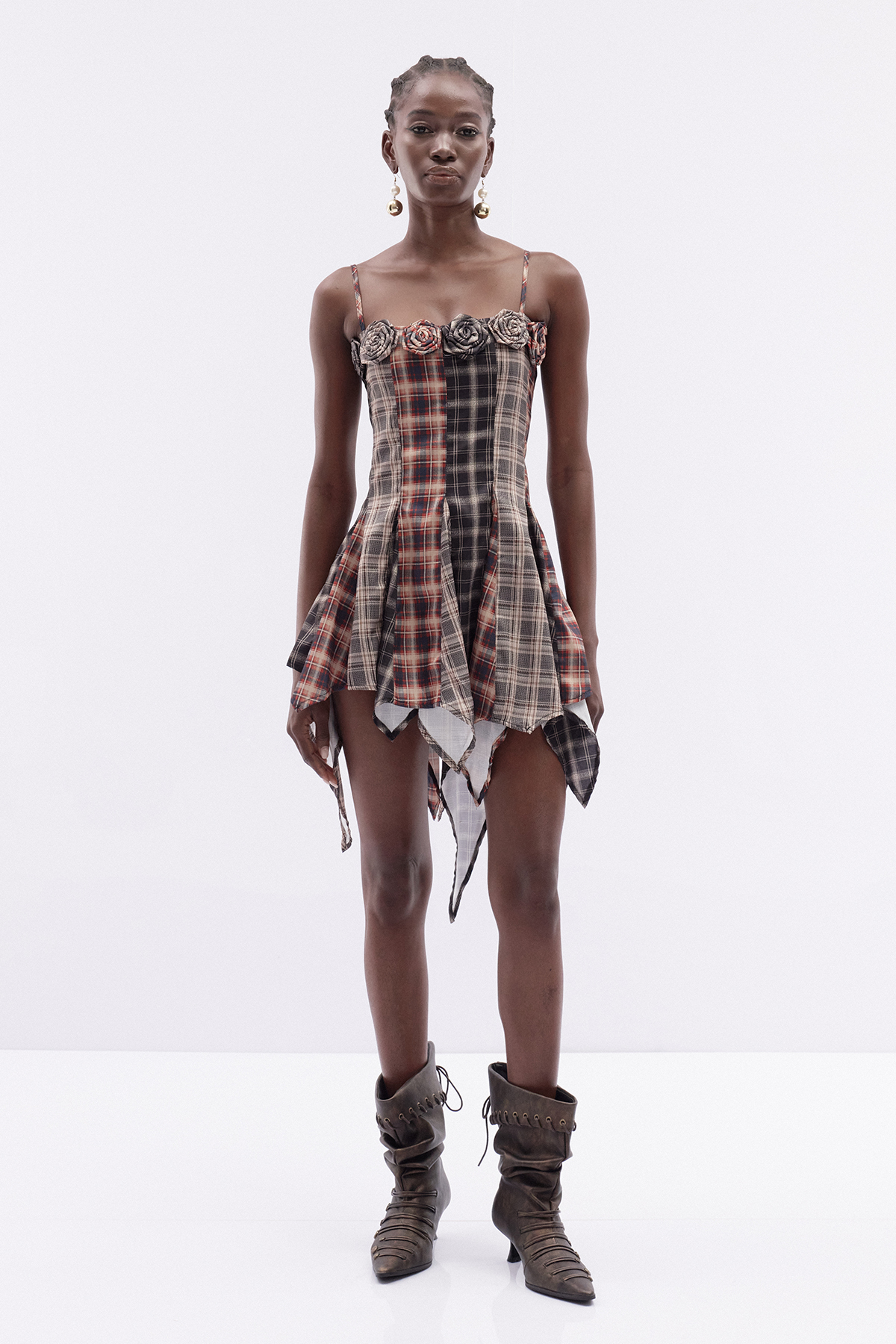 Italo Flower Plaid Mini Dress