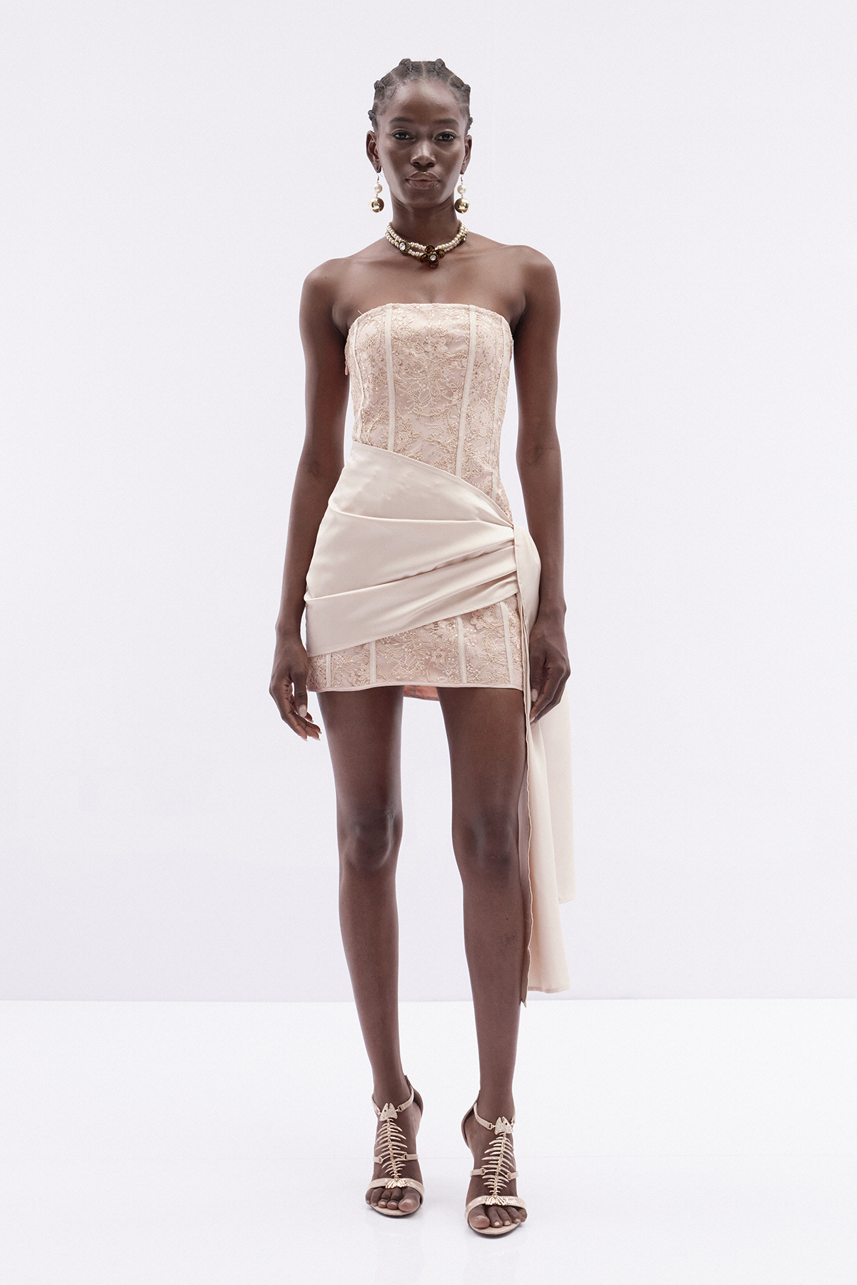 Italus Strapless Corset Fringe Mini Dress