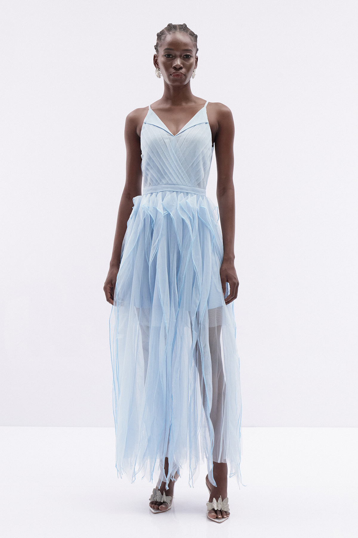 Ithamar Spaghetti Ruffle Mesh Maxi Dress