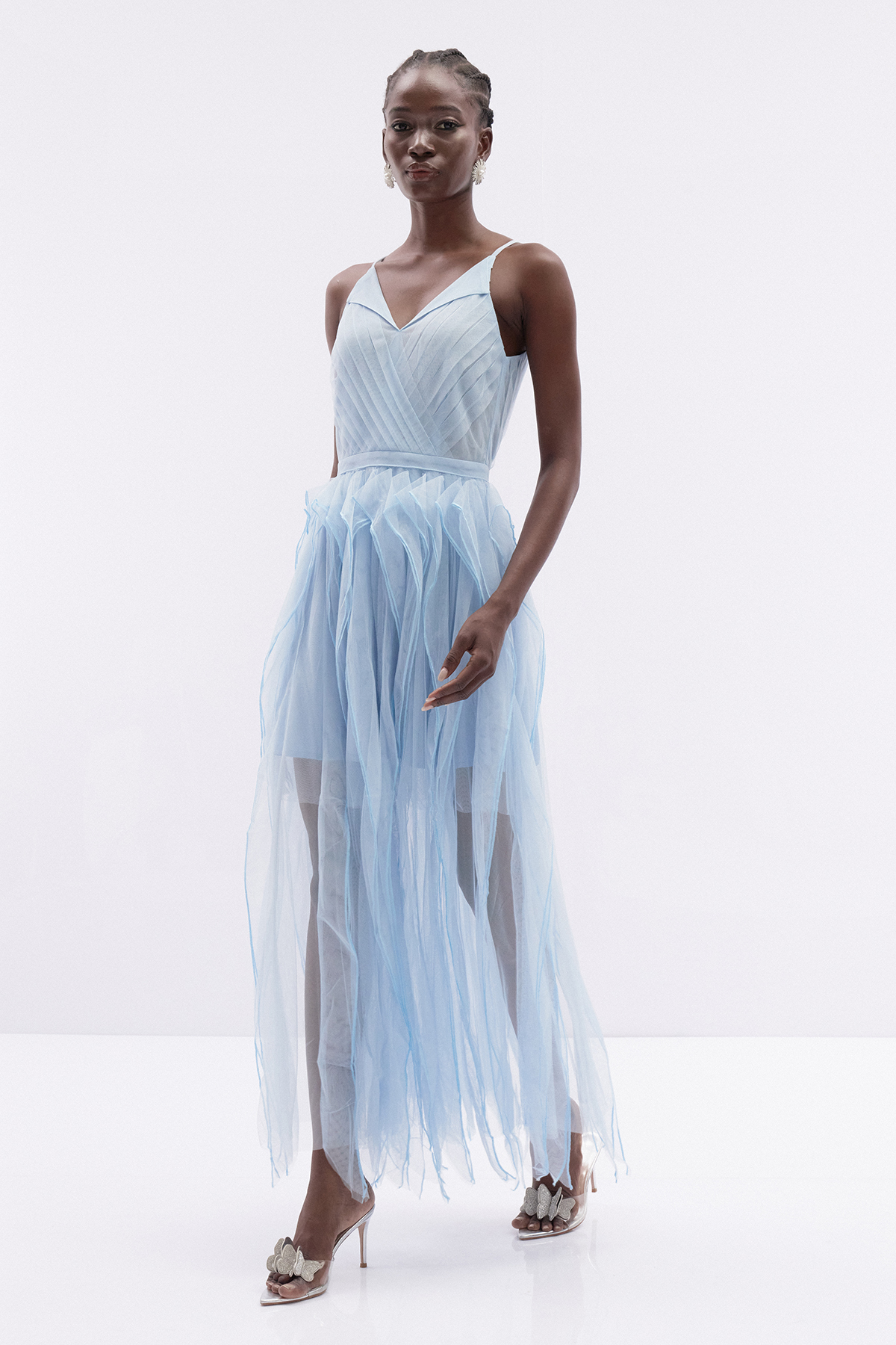 Ithamar Spaghetti Ruffle Mesh Maxi Dress