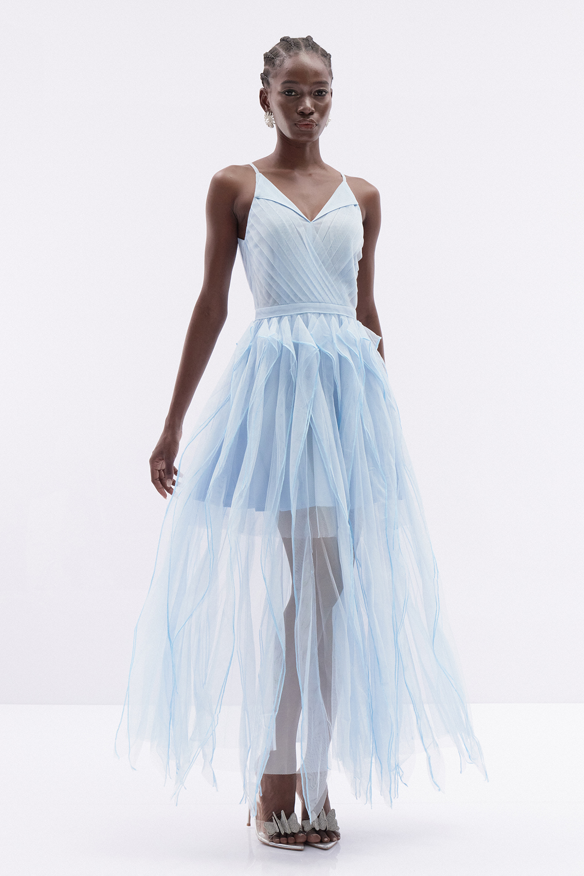 Ithamar Spaghetti Ruffle Mesh Maxi Dress